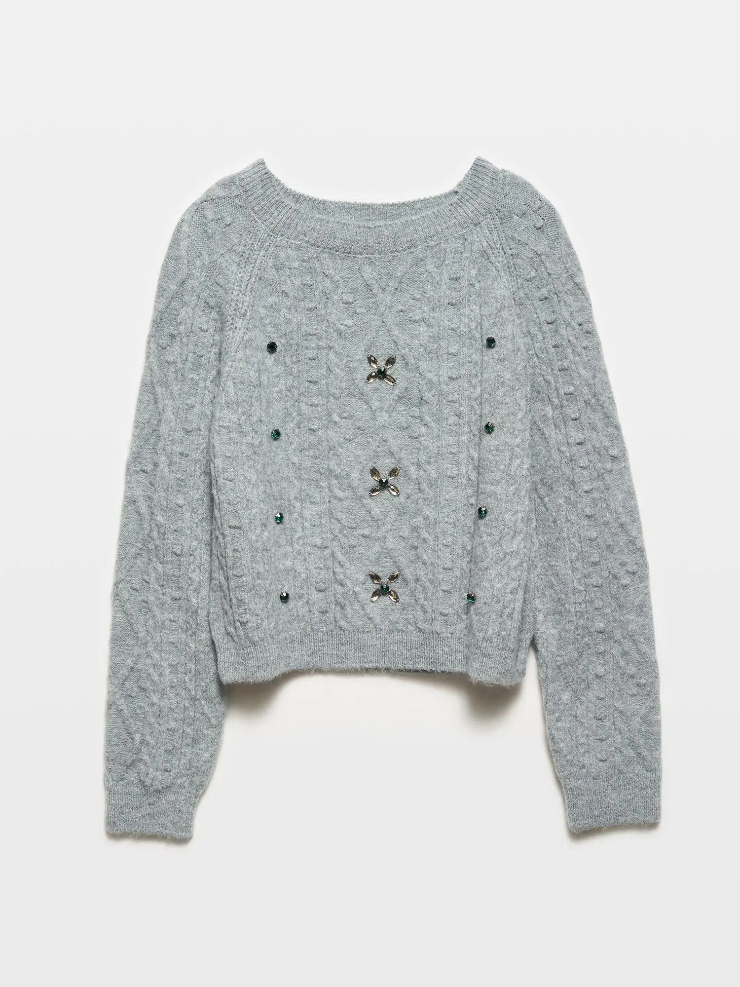 10462 DİLVİN BİSİKLET TAKA ÖNÜ TAŞ İŞLEMELİ KAZAK - K.GRİ