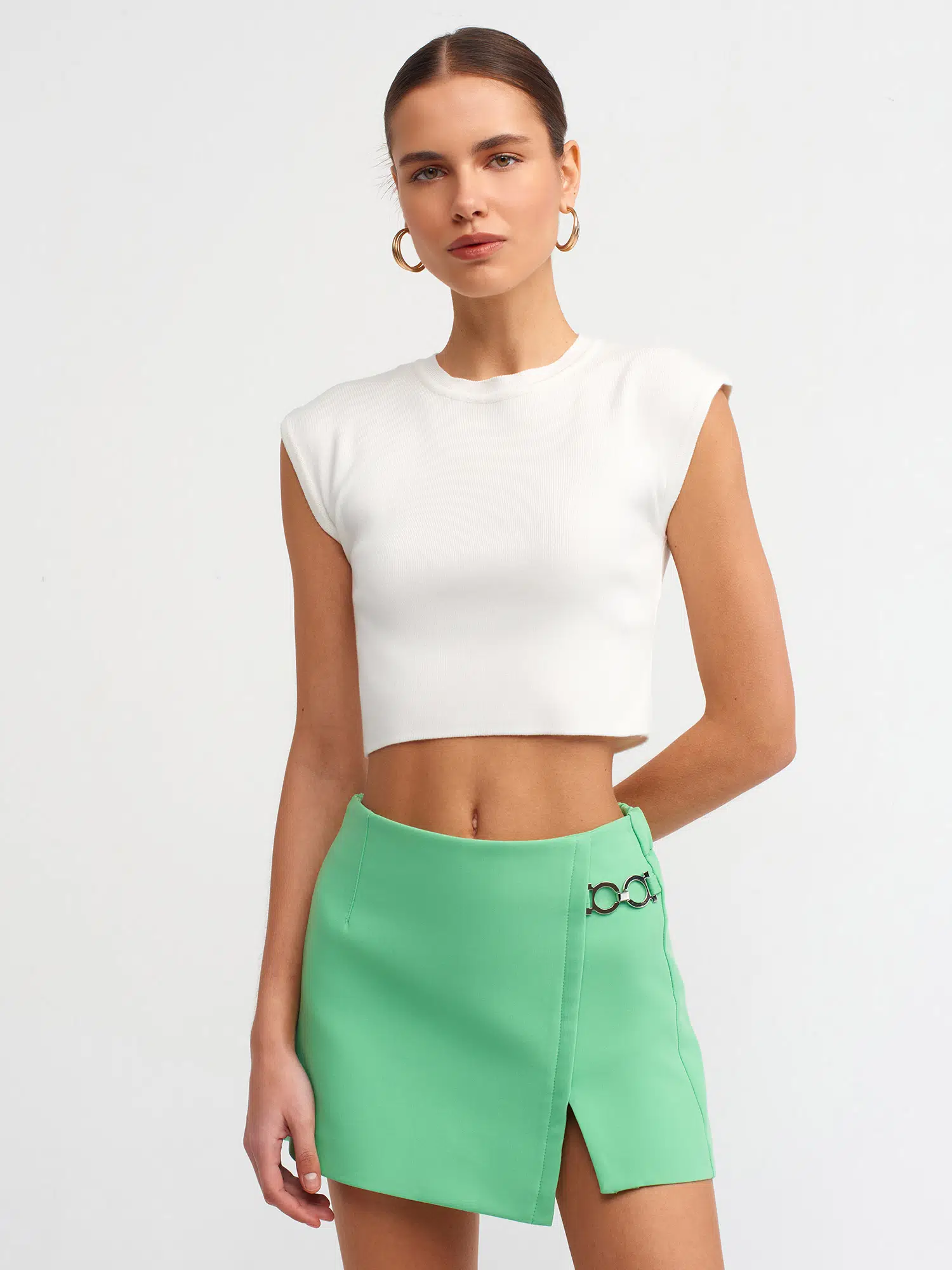 10525 DİLVİN BİSİKLET YAKA KISA KOLLU TRİKO TOP - EKRU