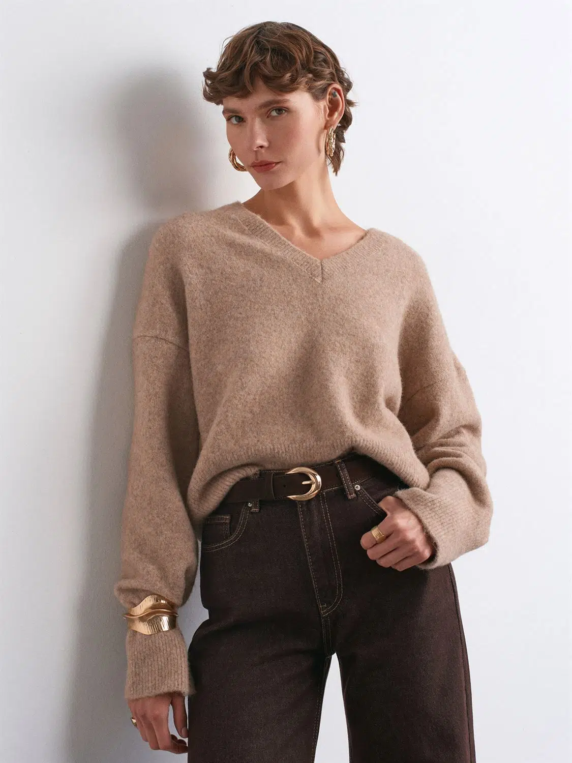 10645 DİLVİN V YAKA YUMUŞAK DOKULU TRİKO KAZAK