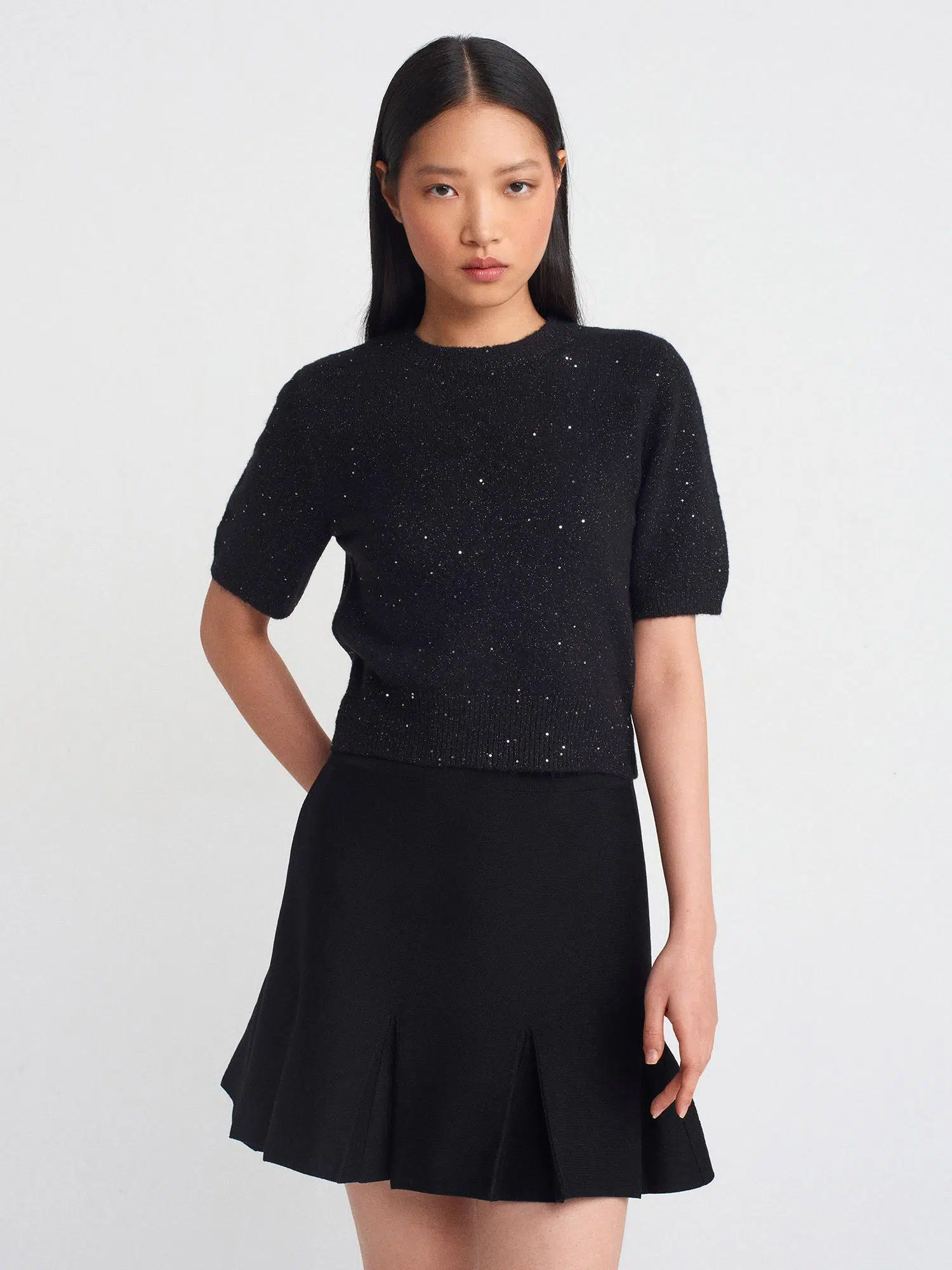 10703 DİLVİN BİSİKLET YAKA PULLU SİMLİ TRİKO KAZAK