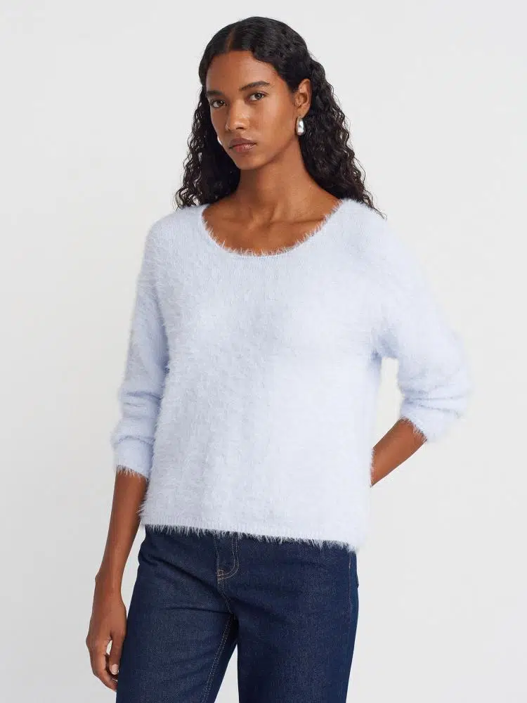 10806 DİLVİN KAYIK YAKA YUMUŞAK DOKULU TRİKO KAZAK