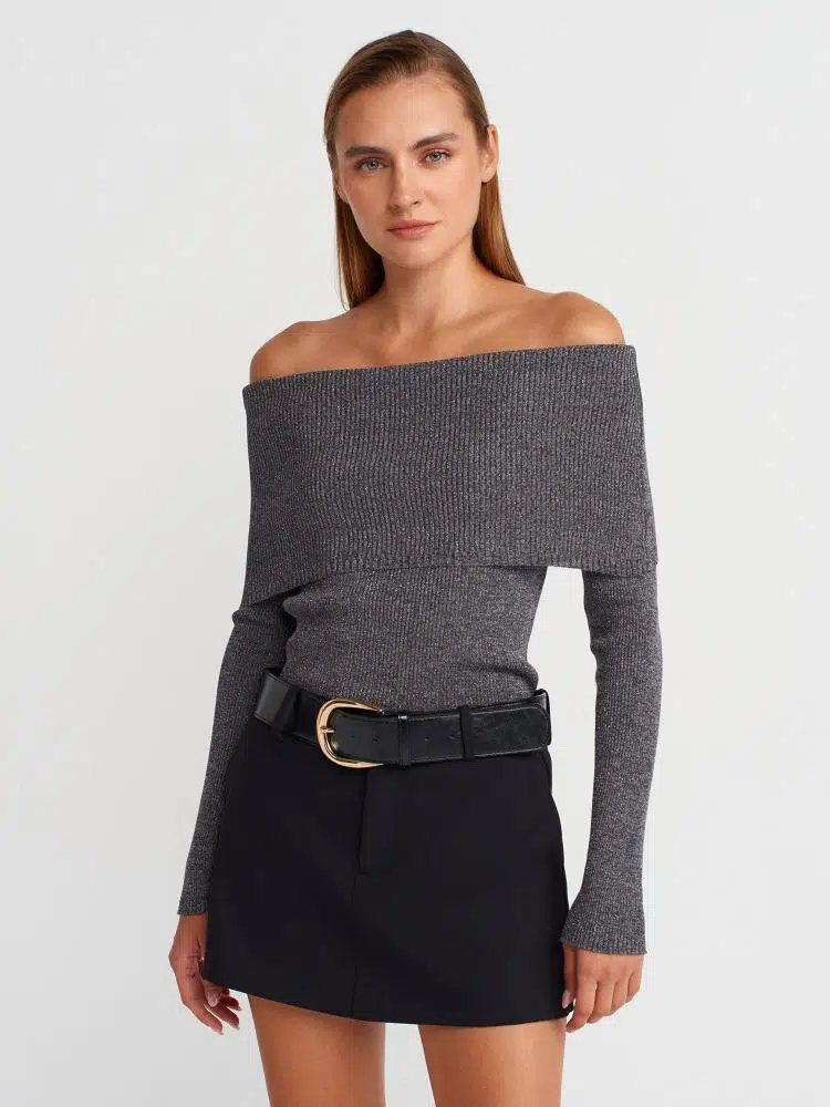 10808 DİLVİN BARDOT YAKA FİTİLLİ SİMLİ TRİKO KAZAK