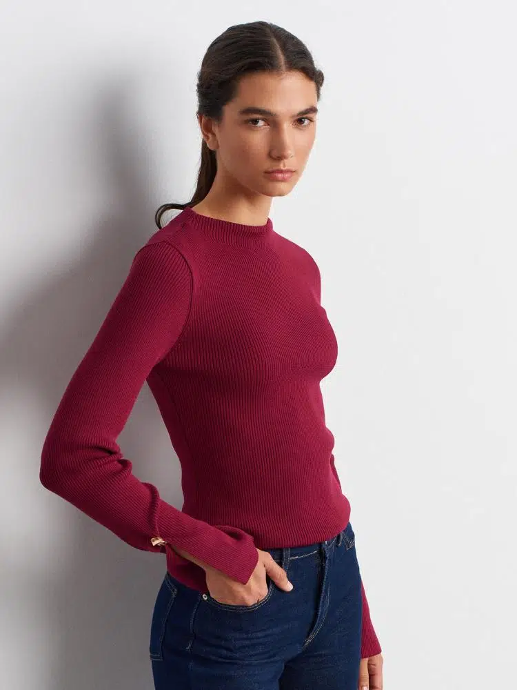 10811 DİLVİN FİTİLLİ YIRTMAÇLI DÜĞME DETAYLI TRİKO KAZAK