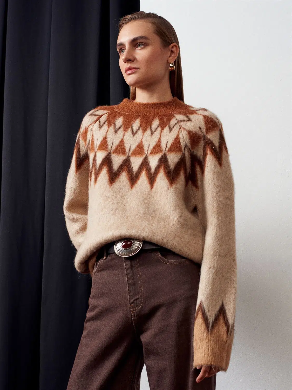 10822 DİLVİN BİSİKLET YAKA DESENLİ ŞARDONLU TRİKO KAZAK