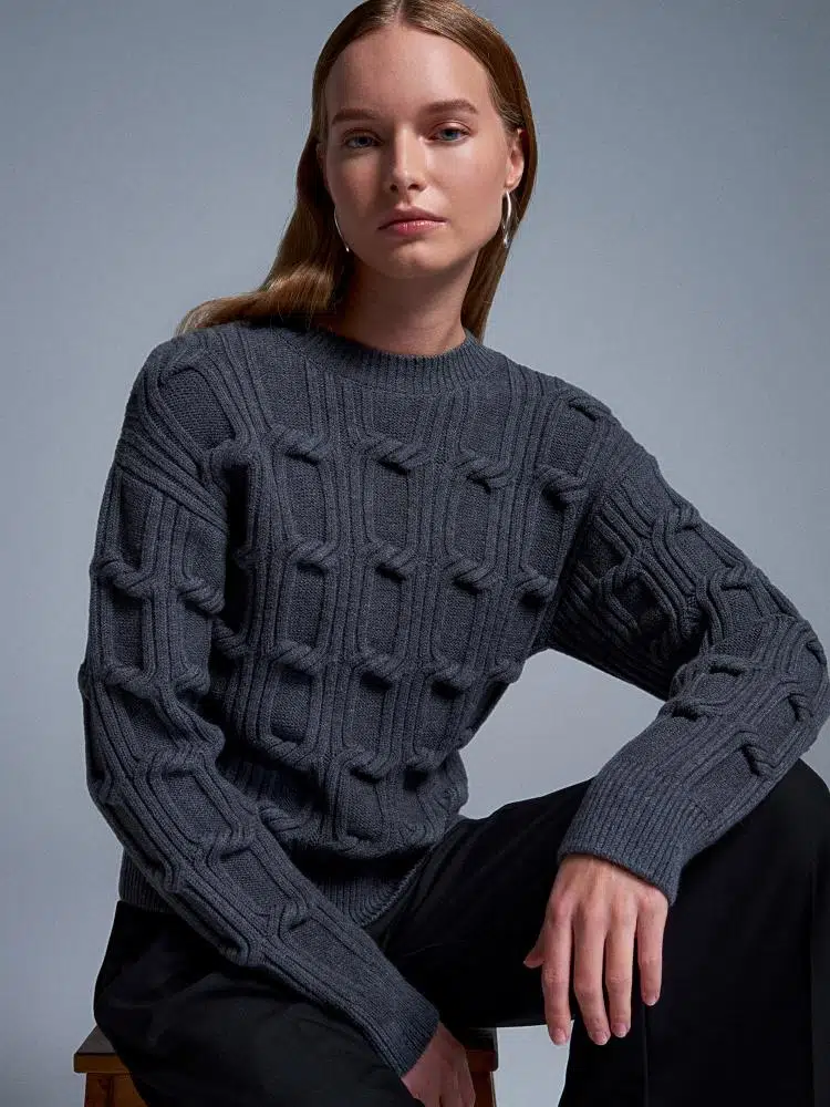 10825 DİLVİN BİSİKLET YAKA ÖRGÜ DETAYLI TRİKO KAZAK