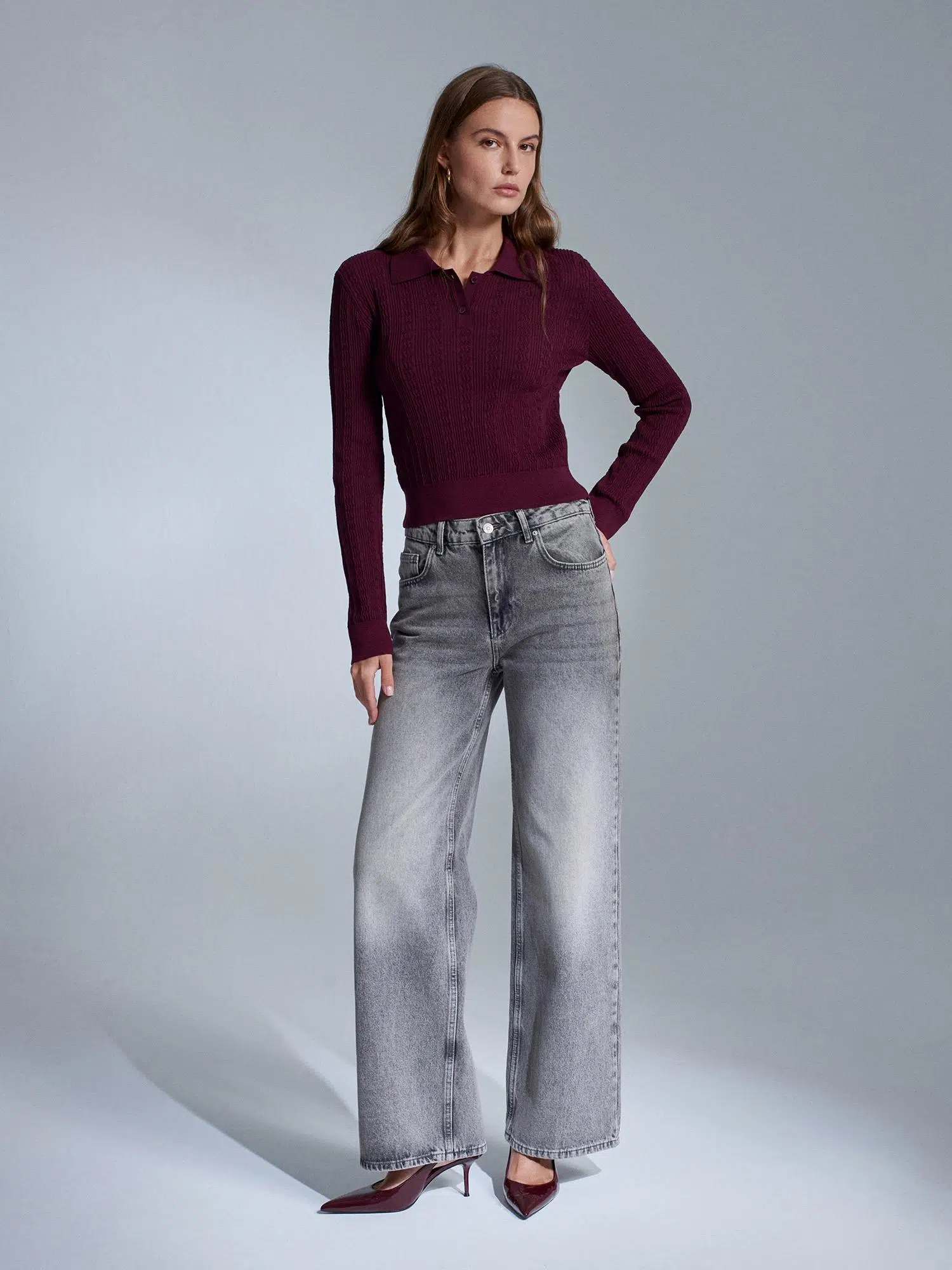 10827 DİLVİN POLO YAKA DÜĞ. AJURLU TRİKO KAZAK