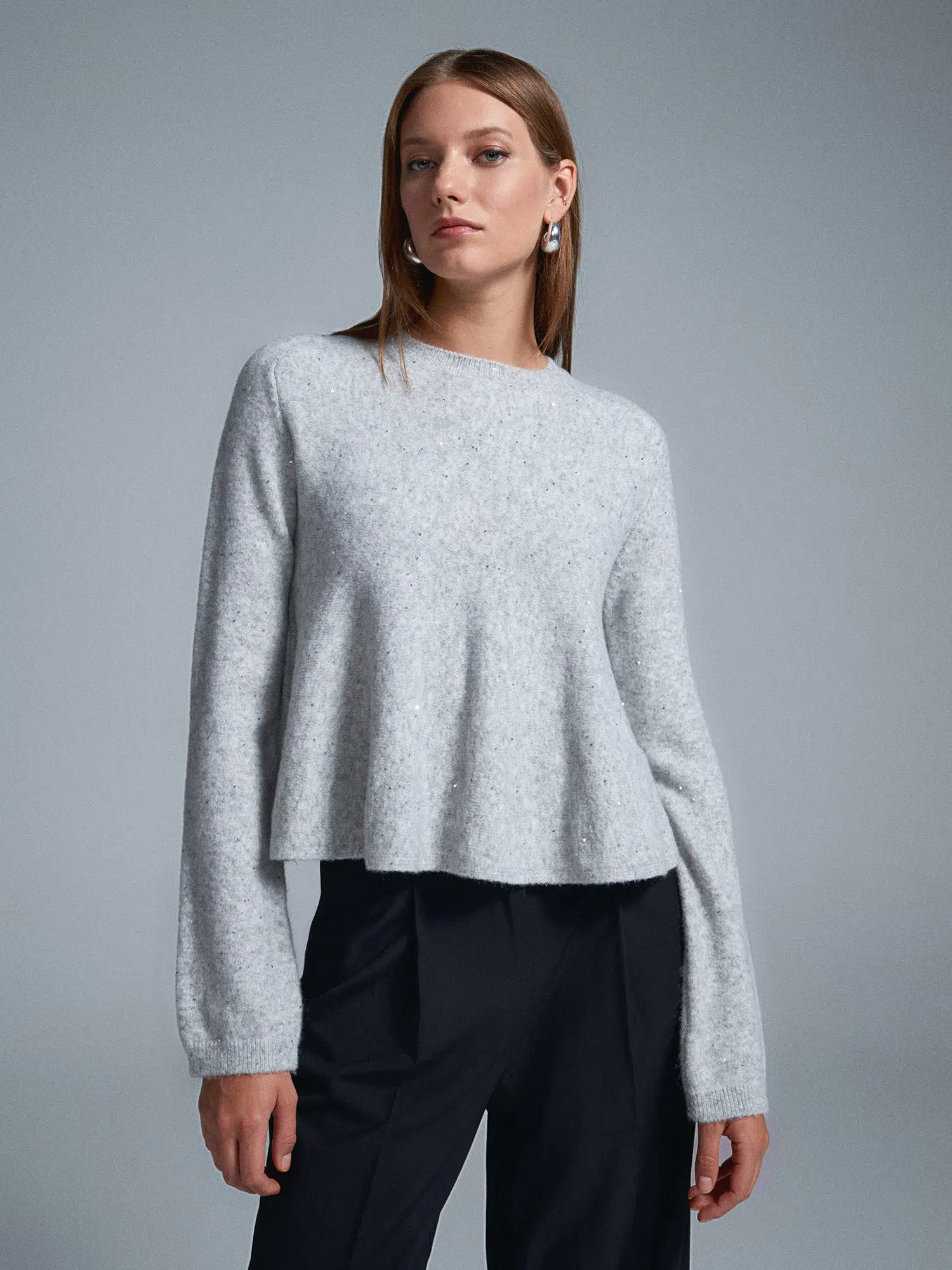 10832 DİLVİN PEPLUM PULLU SİMLİ TRİKO KAZAK