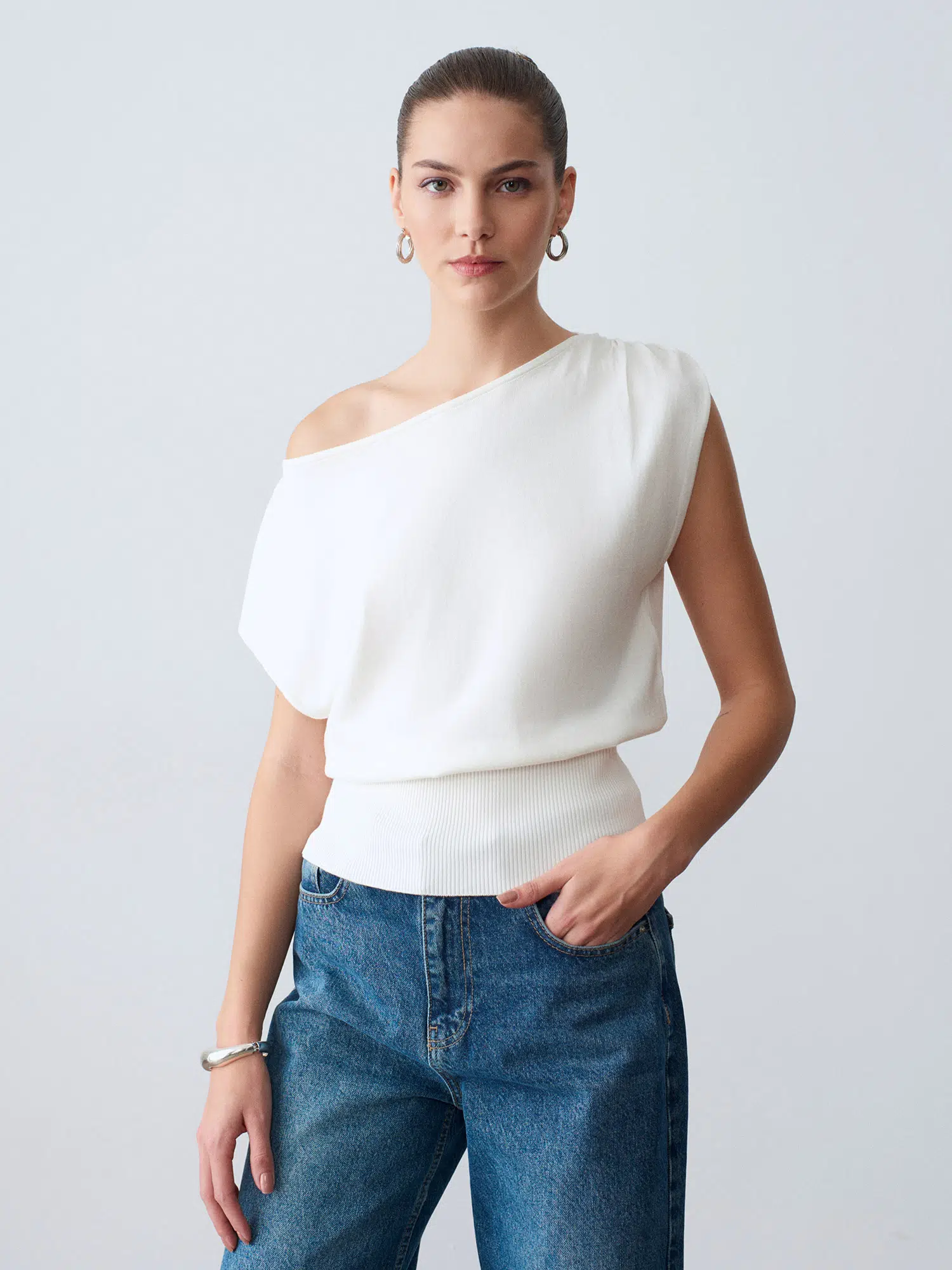 10870 DİLVİN LİYOSEL KARIŞIMLI DÖKÜMLÜ BLUZ - EKRU