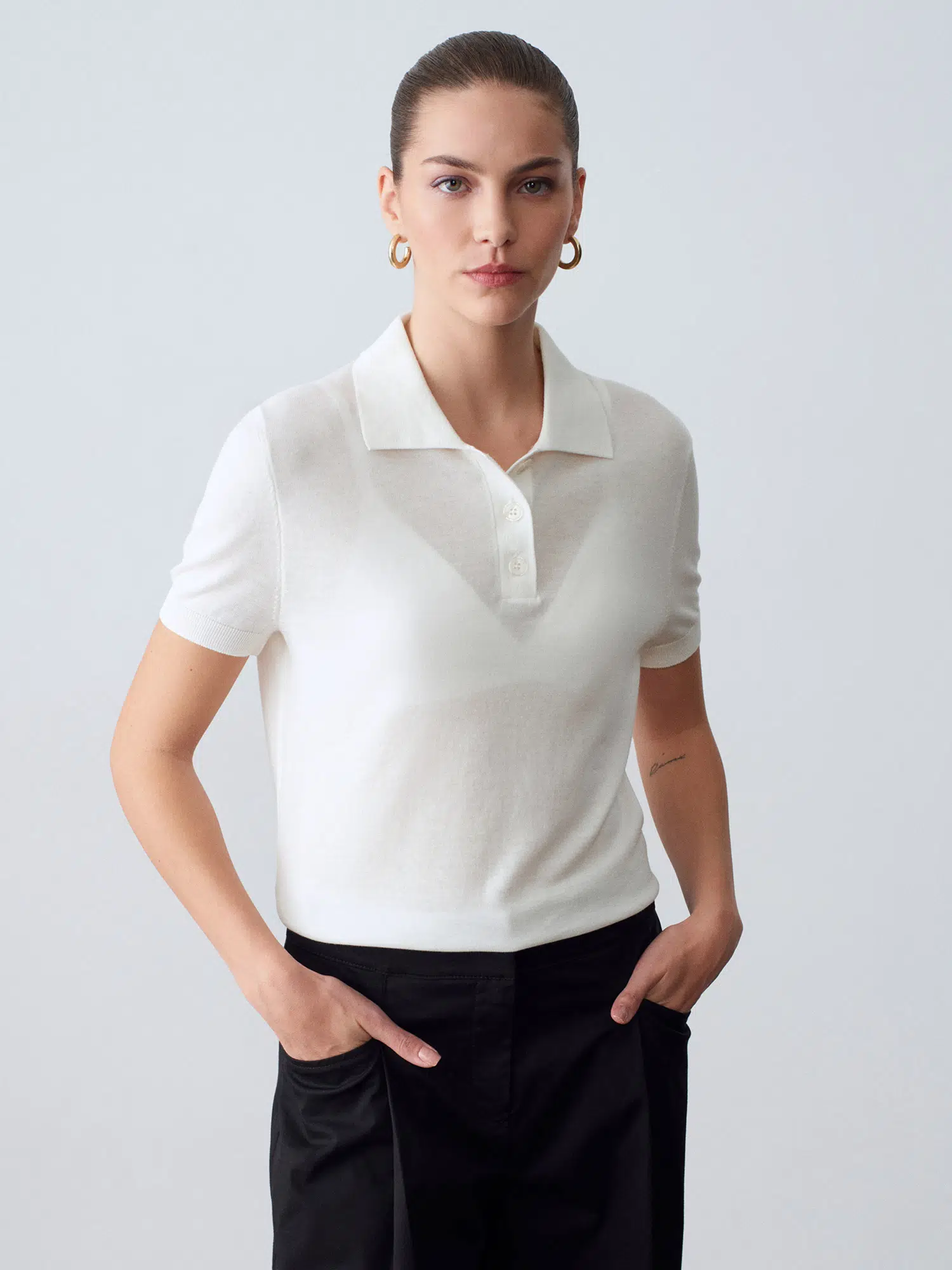 10871 DİLVİN LİYOSEL KARIŞIMLI POLO YAKA BLUZ