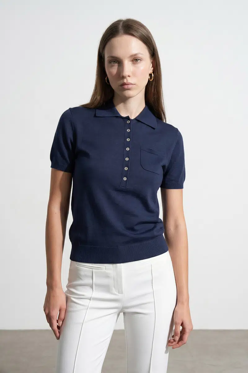 10874 DİLVİN LYOCELL KARIŞIMLI POLO YAKA BLUZ
