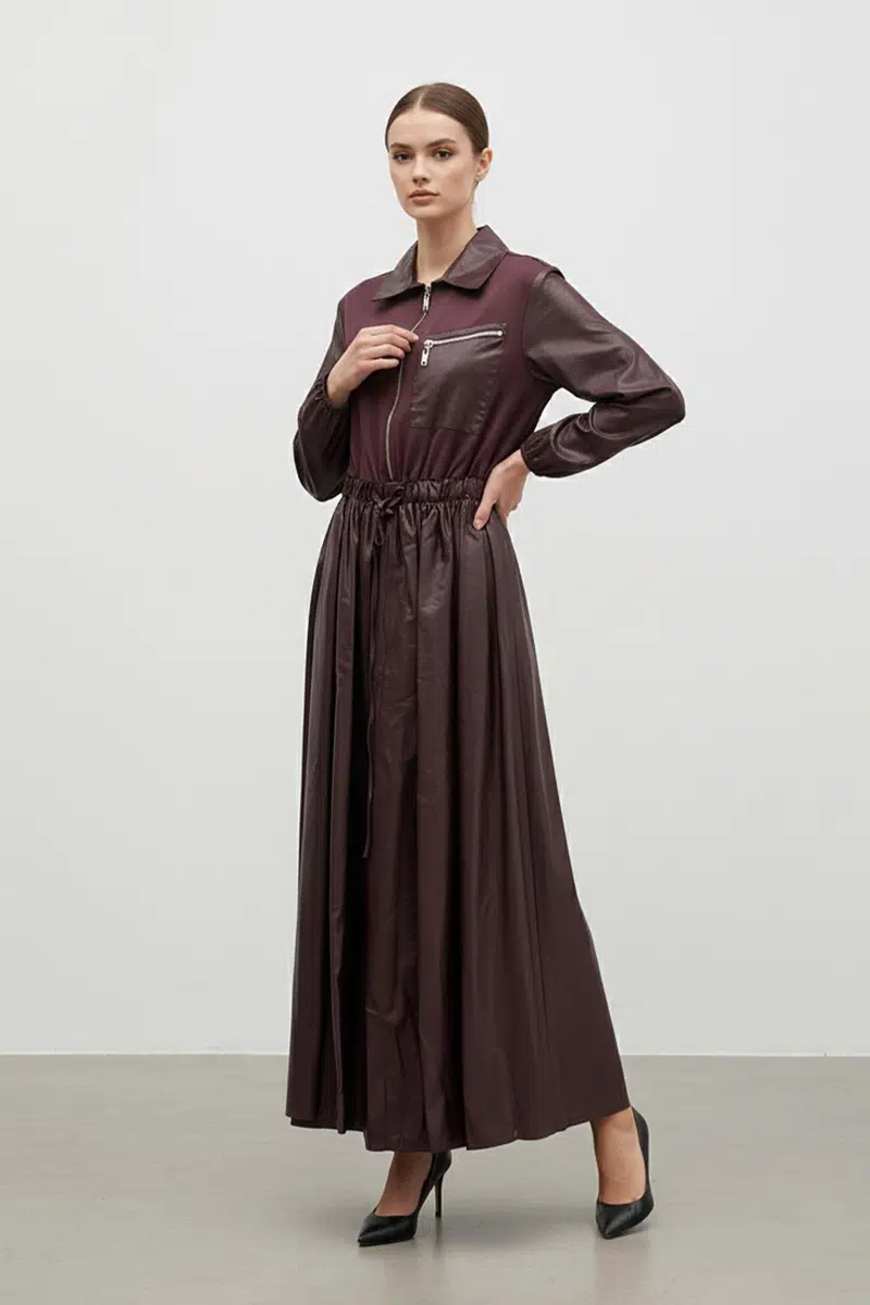 12663 PUANE ELBİSE - BURGUNDY