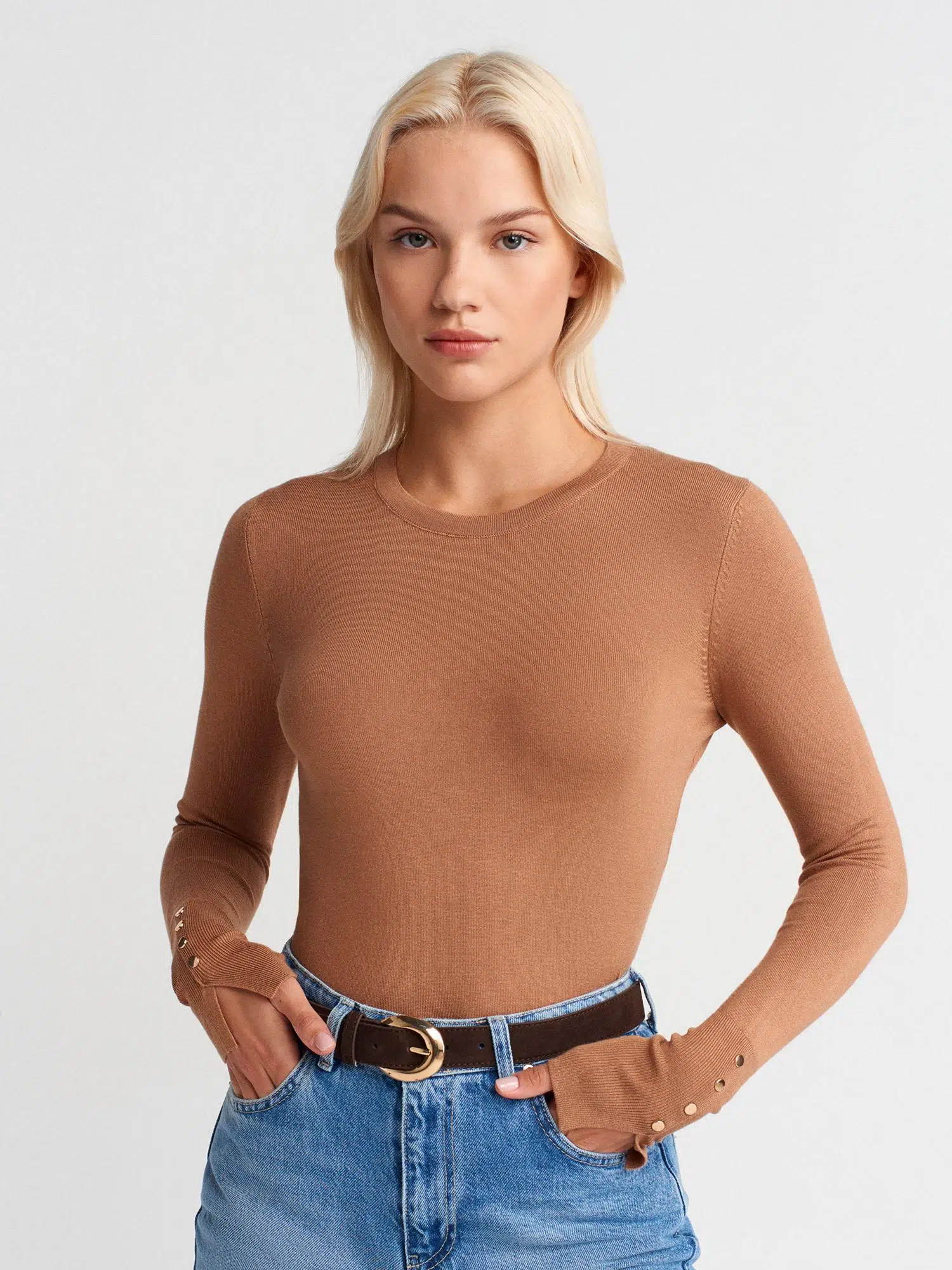 1267 DİLVİN KAZAK BİSİKLET YAKA KOL ORTASI DROPLU - CAMEL