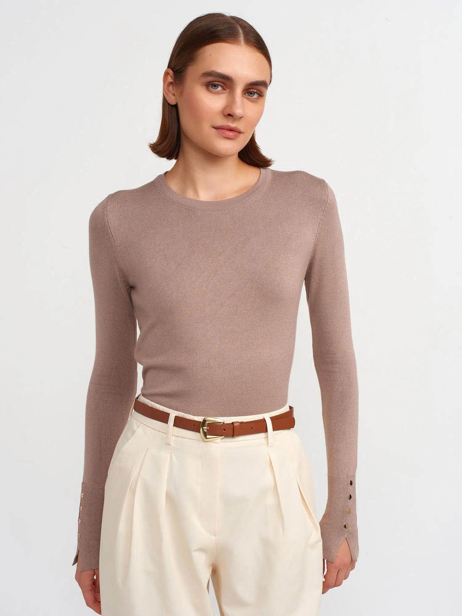 1267 DİLVİN KAZAK BİSİKLET YAKA KOL ORTASI DROPLU - VİZON