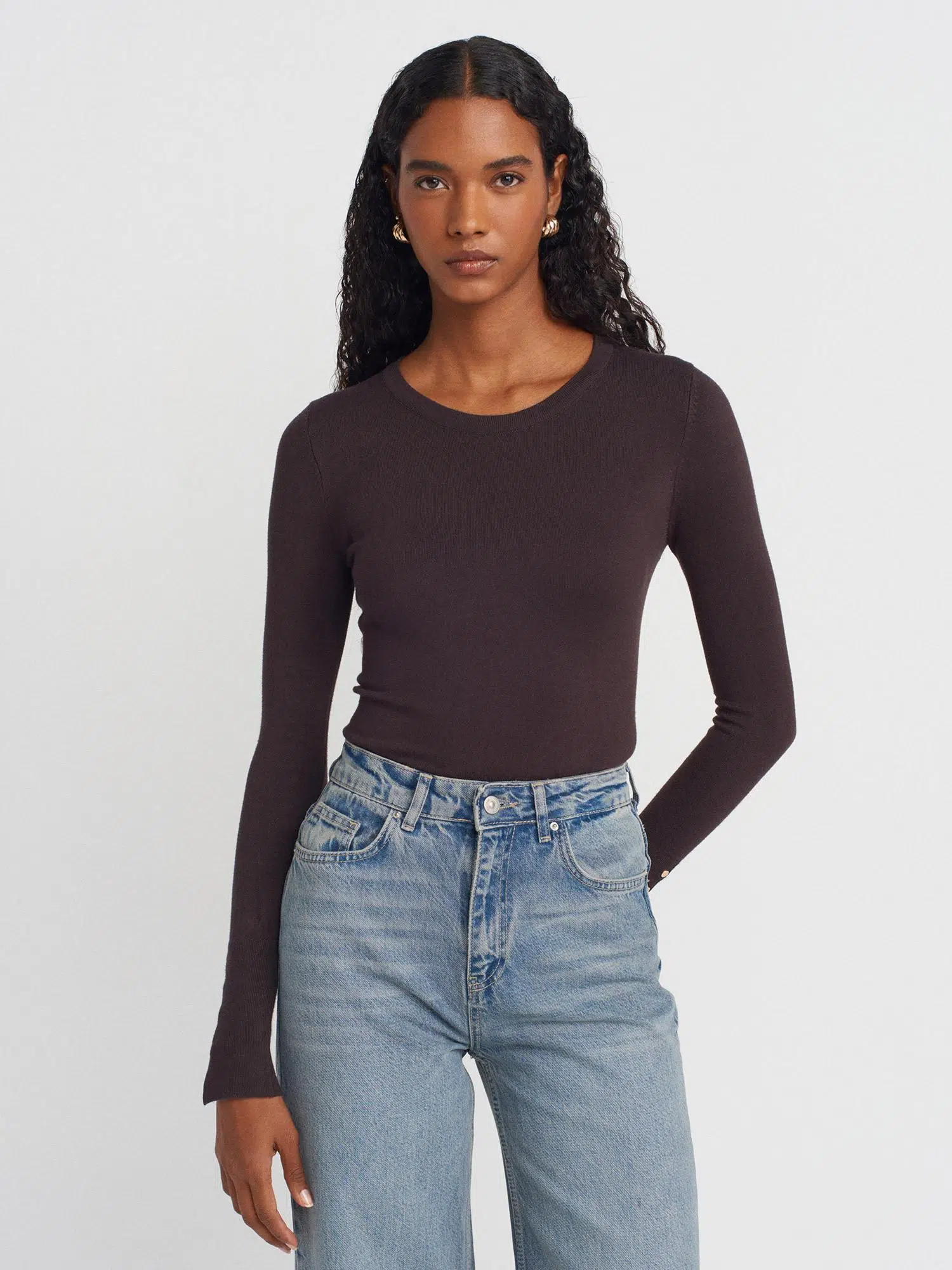 1267 DİLVİN KAZAK BİSİKLET YAKA KOL ORTASI DROPLU - K.KAHVE