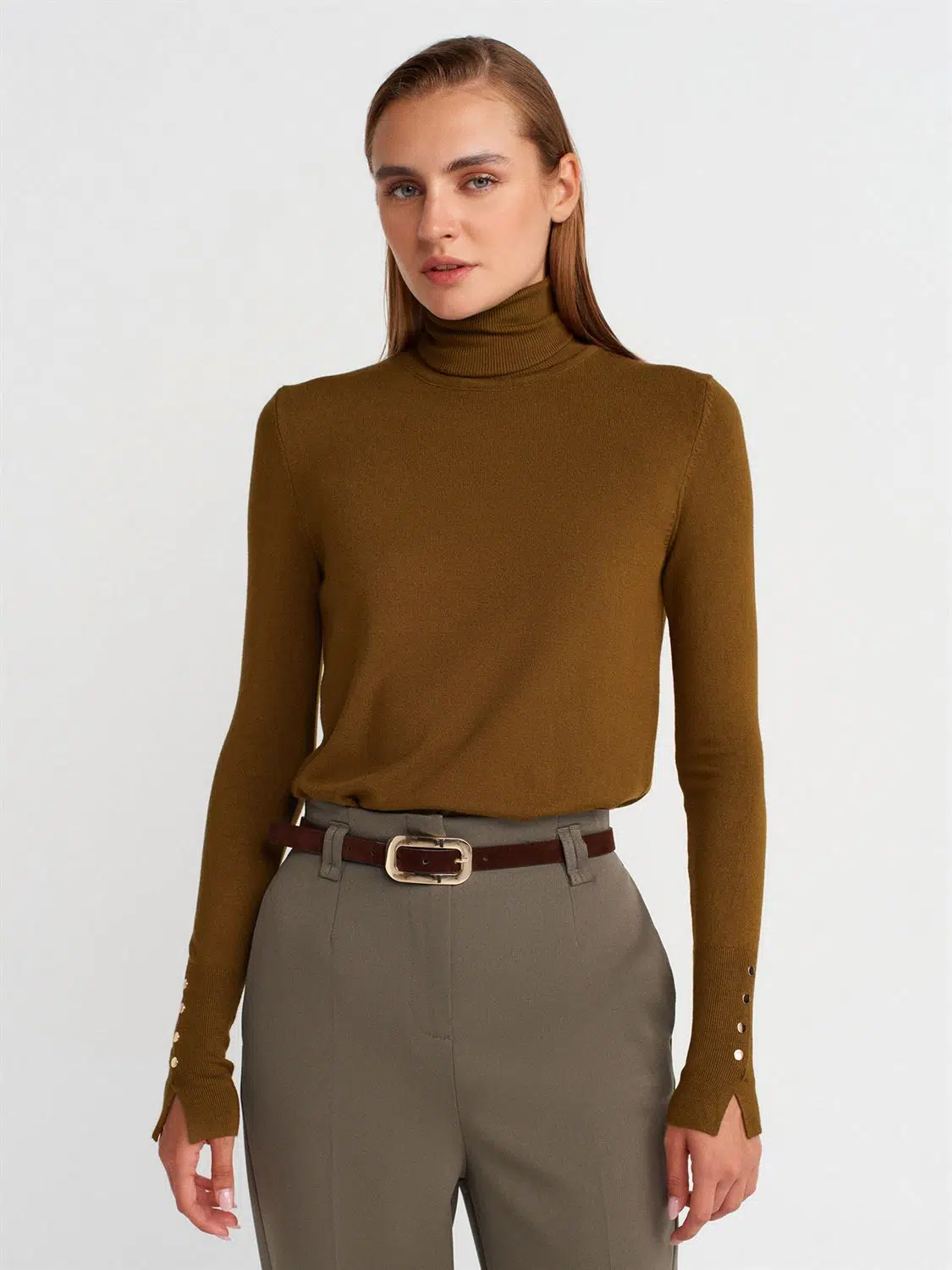 1268 DİLVİN BALIKÇI YAKA YIRMAÇLI KAZAK - YAĞ YEŞİLİ