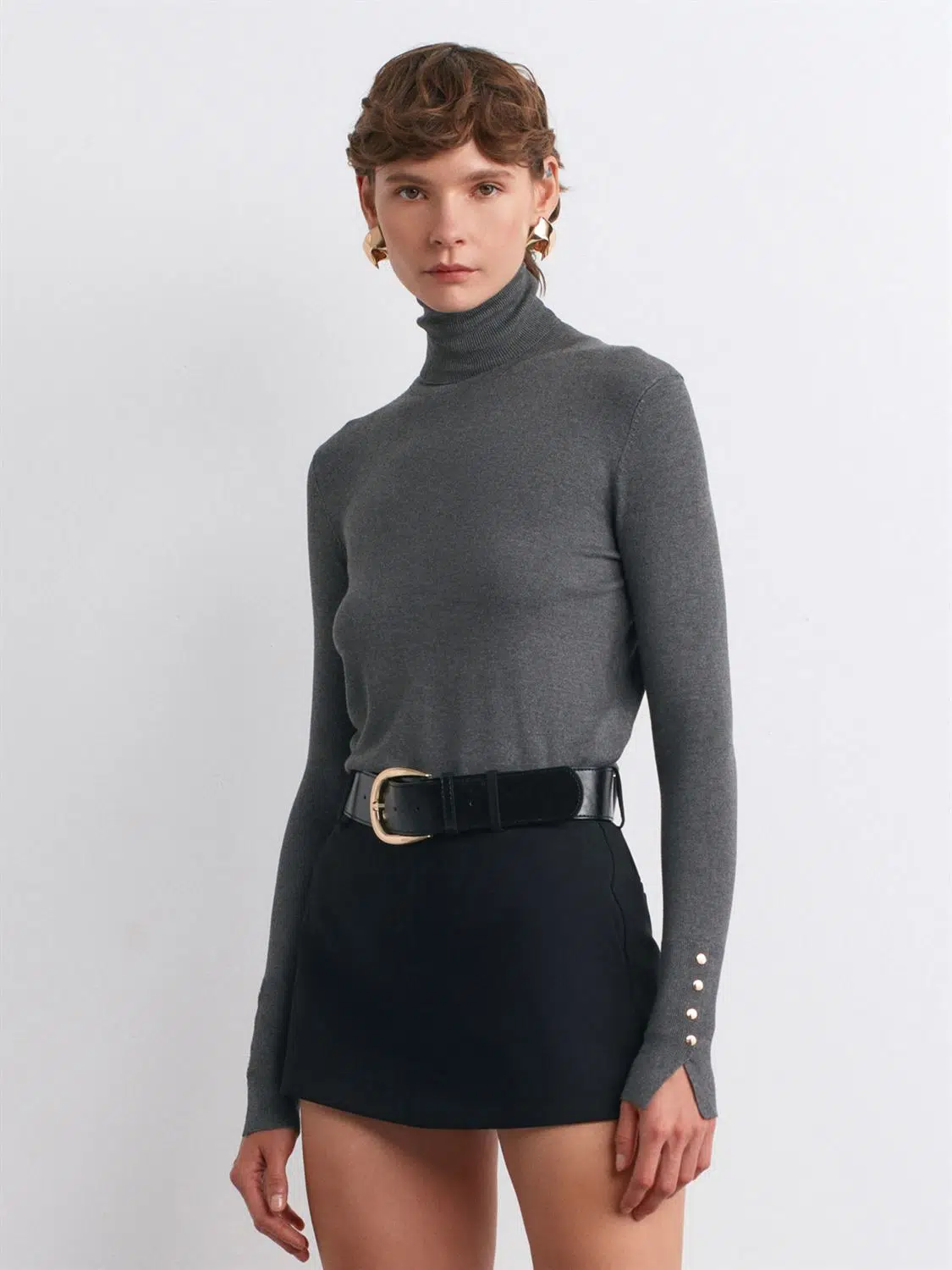 1268 DİLVİN BALIKÇI YAKA YIRMAÇLI KAZAK - KOYU FÜME MELANJ