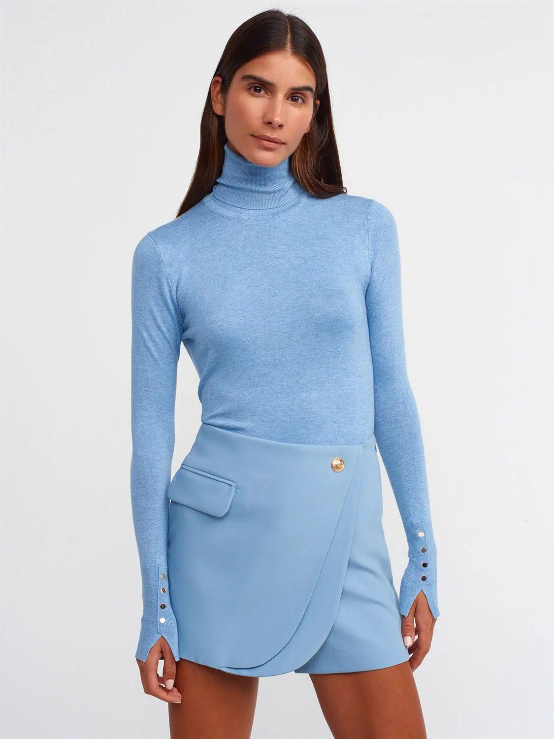 1268 DİLVİN BALIKÇI YAKA YIRMAÇLI KAZAK - AÇIK İNDİGO MELANJ