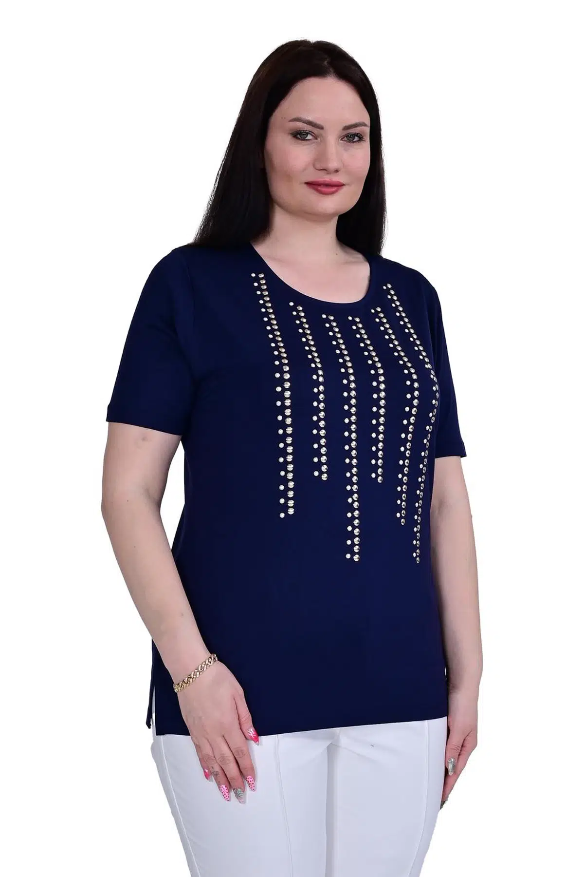 1304 FLAŞ TAŞLI PENYE BLUZ - LACİVERT