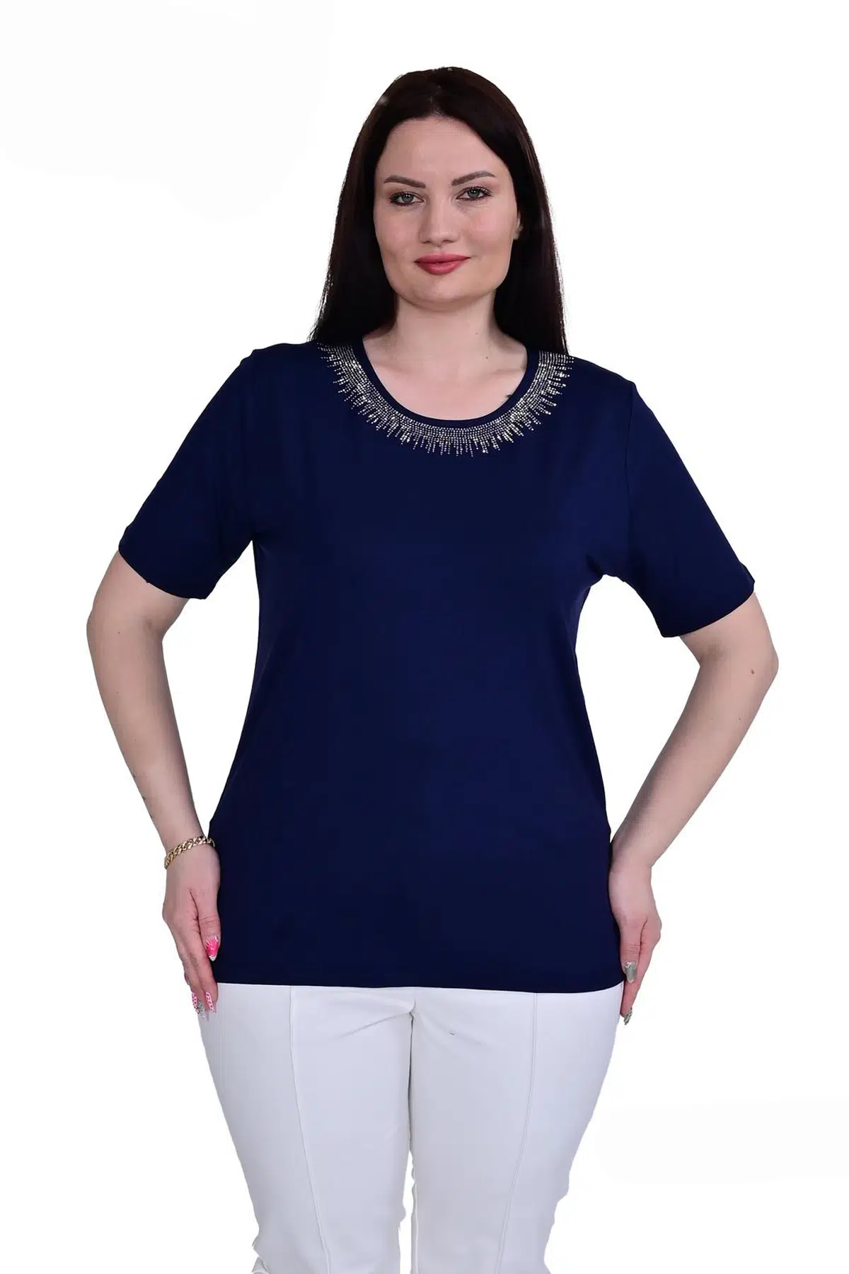 1346 FLAŞ TAŞLI PENYE BLUZ - LACİVERT