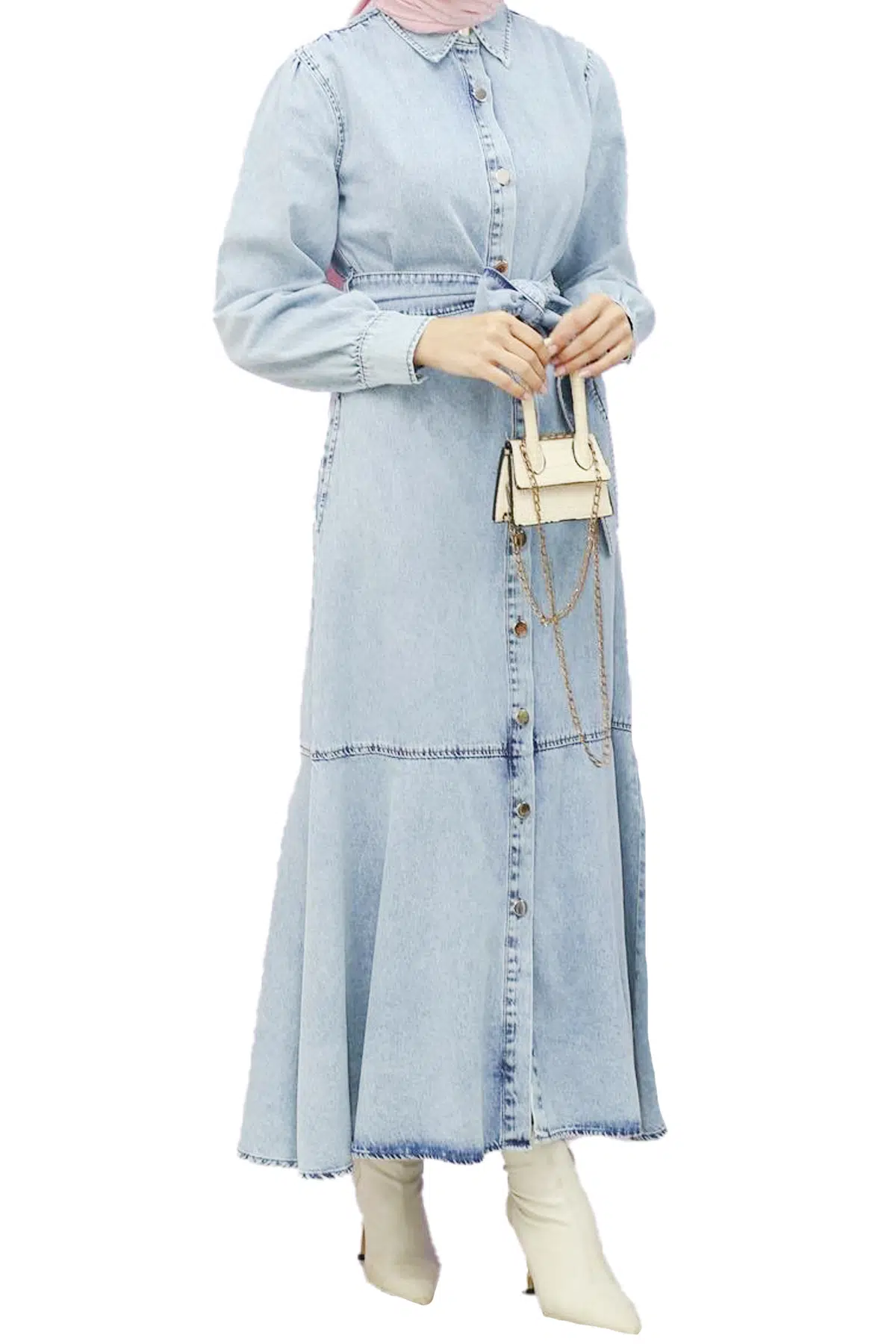 1501 MAGAZİN ELBİSE - DENİM-AÇIK MAVİ