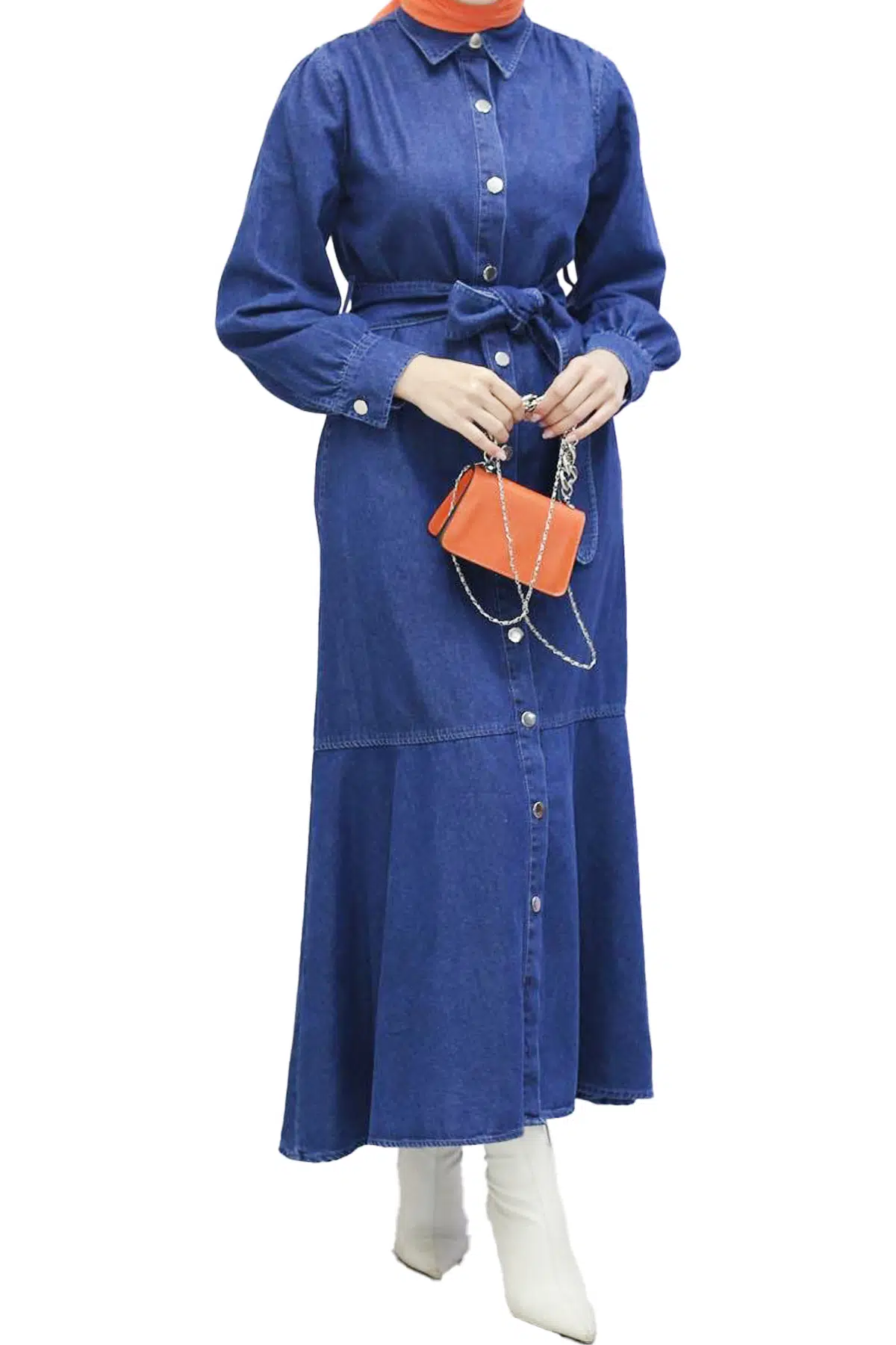 1501 MAGAZİN ELBİSE - DENİM-KOYU MAVİ