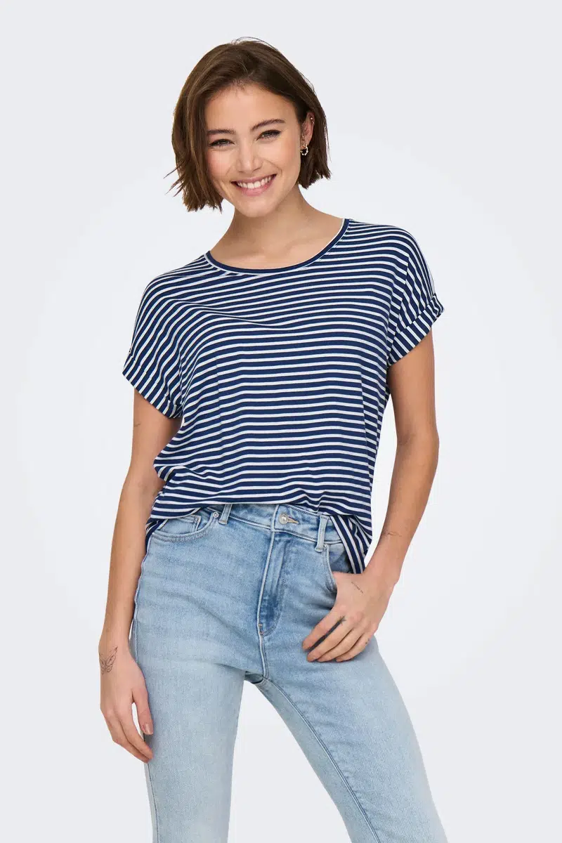 15206243 ONLMOSTER STRIPE S/S O-NECK TOP JRS NOOS - CLOUD DANCER/NAVAL ACAD