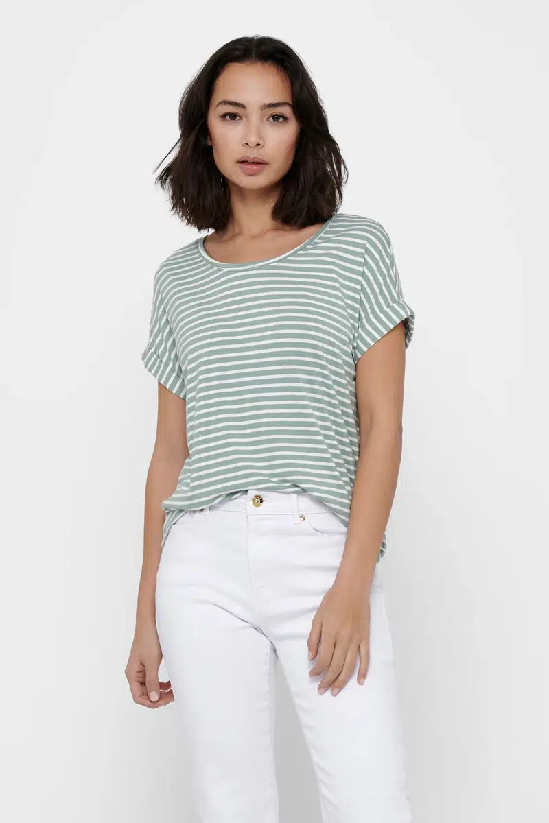 15206243 ONLMOSTER STRIPE S/S O-NECK TOP JRS NOOS - JADEİTE/CLOUD DANC