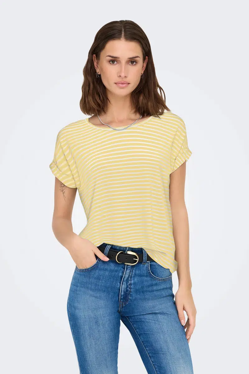15206243 ONLMOSTER STRIPE S/S O-NECK TOP JRS NOOS - PALE BANANE/CLOUD DANC