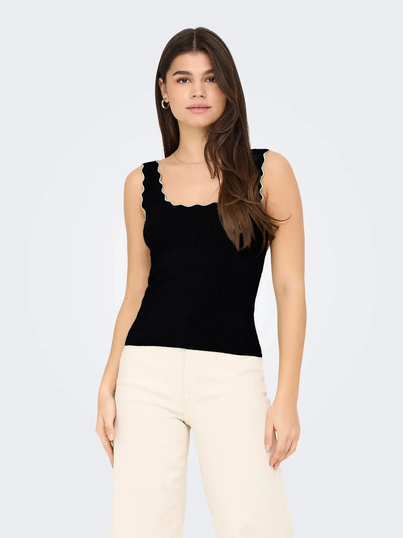 15290585 ONLY JDYNANNA S/L SCALLOP EDGE TOP KNT NOOS - BLACK