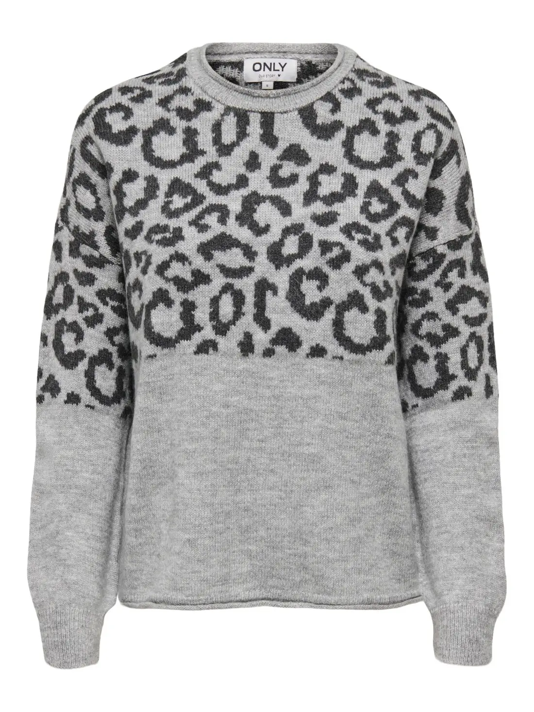 15294969 ONLJADE ANIMAL LS O-NECK KNT NOOS - LIGHT GREY MELANGE