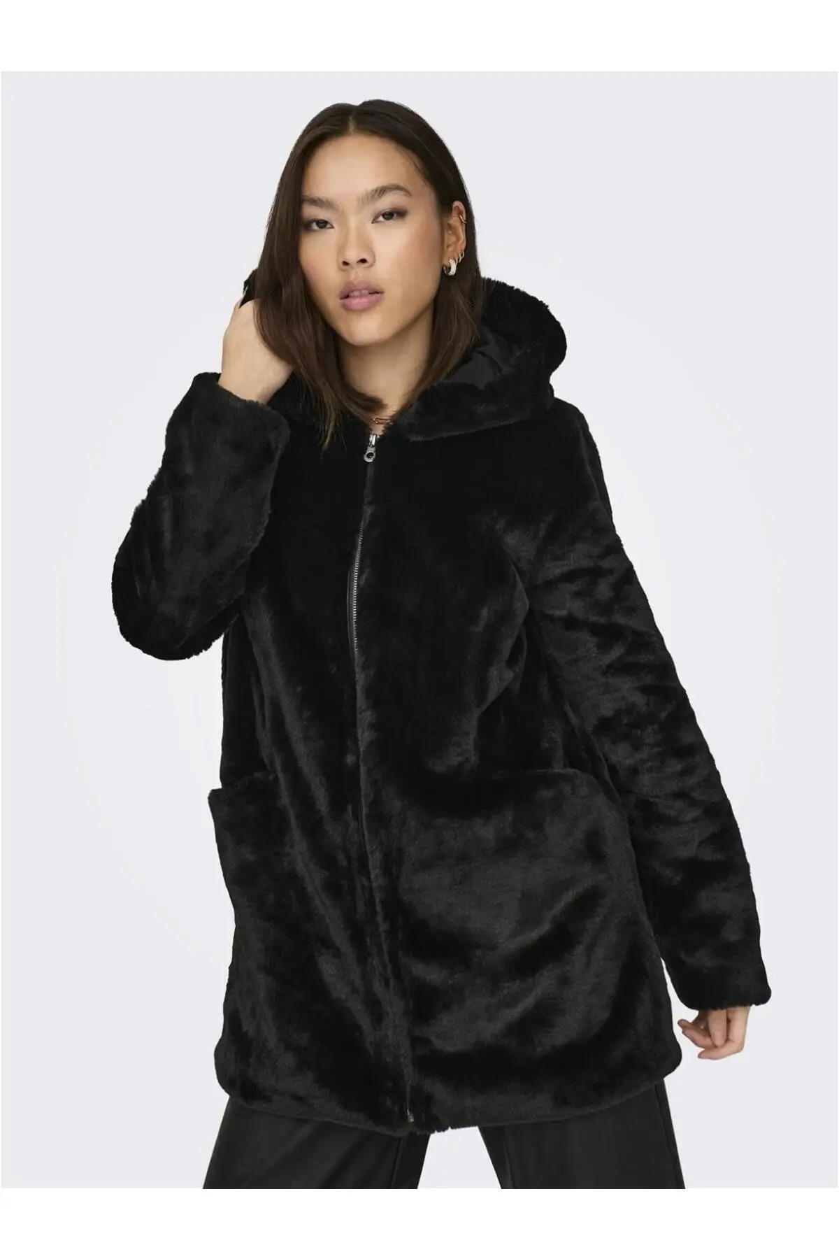 15304776 ONLNEWMALOU FAUX FUR COAT CC OTW - BLACK