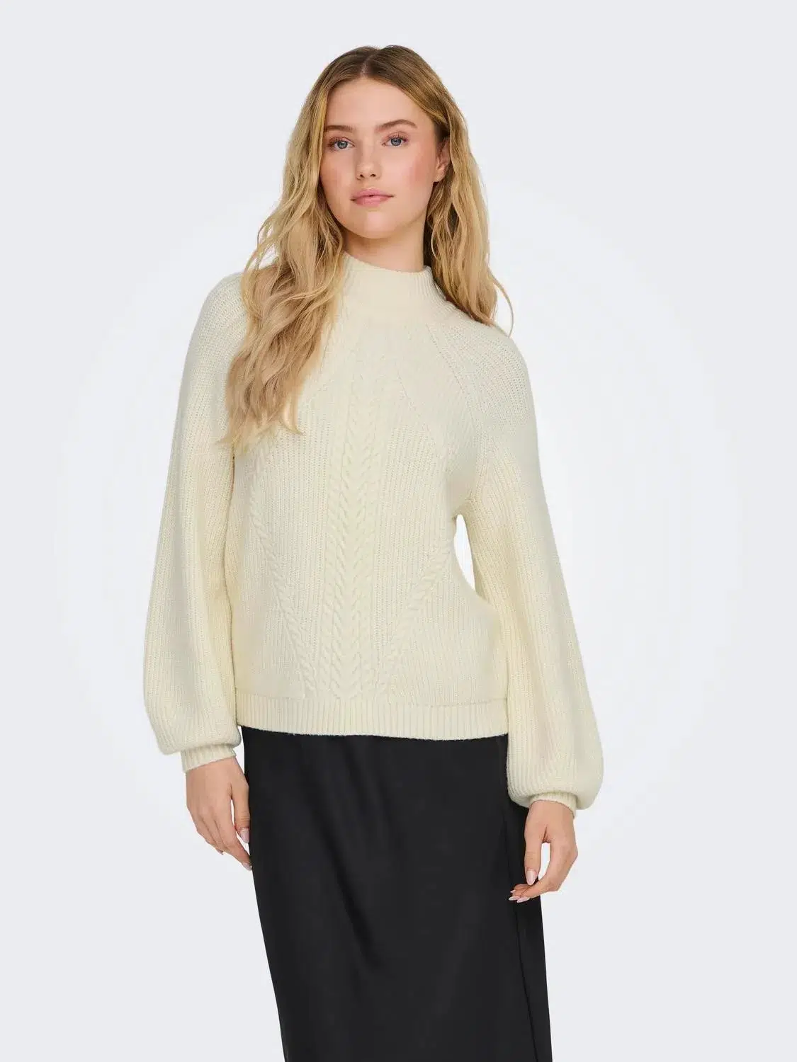 15324678 ONLKATIA LS DETAIL HIGHNECK KNT - WHİTECAP GREY/W. MELANGE