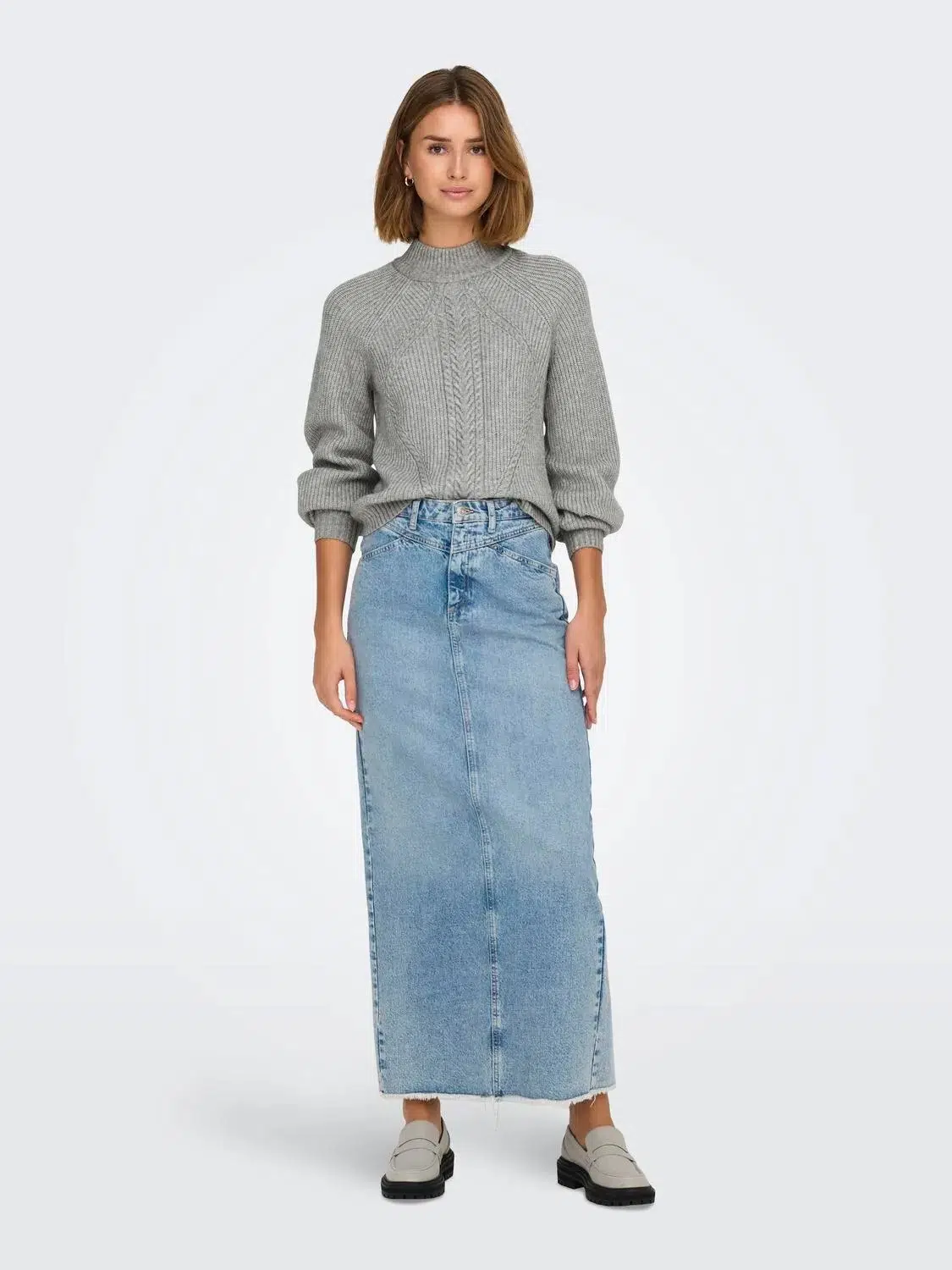 15324678 ONLKATIA LS DETAIL HIGHNECK KNT - MEDİUM GREY MELANGE