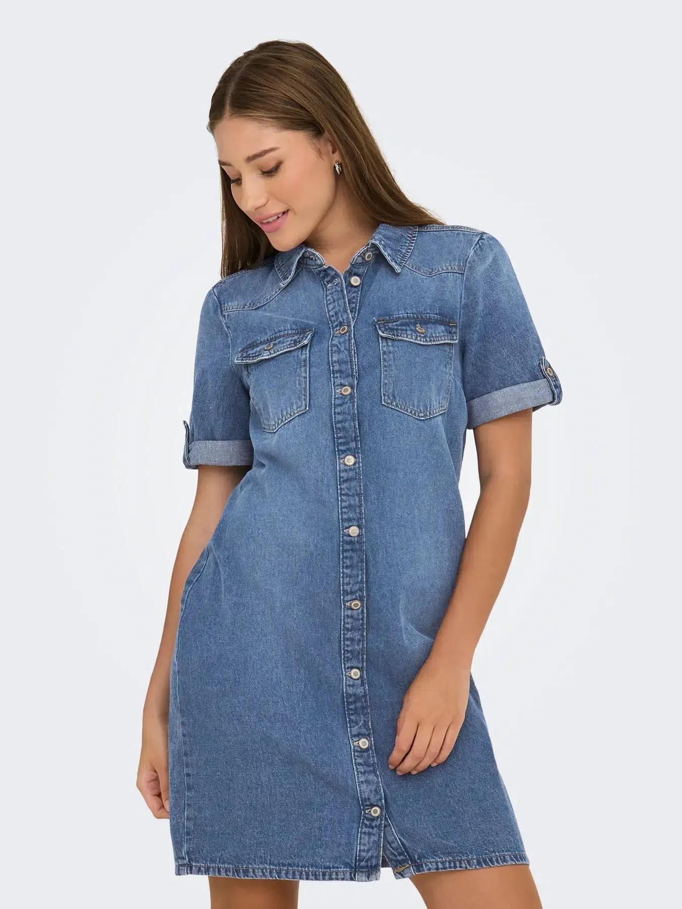 15353176 ONLLISA S/S DNM DRESS GUA NOOS - MEDİUM BLUE DENIM