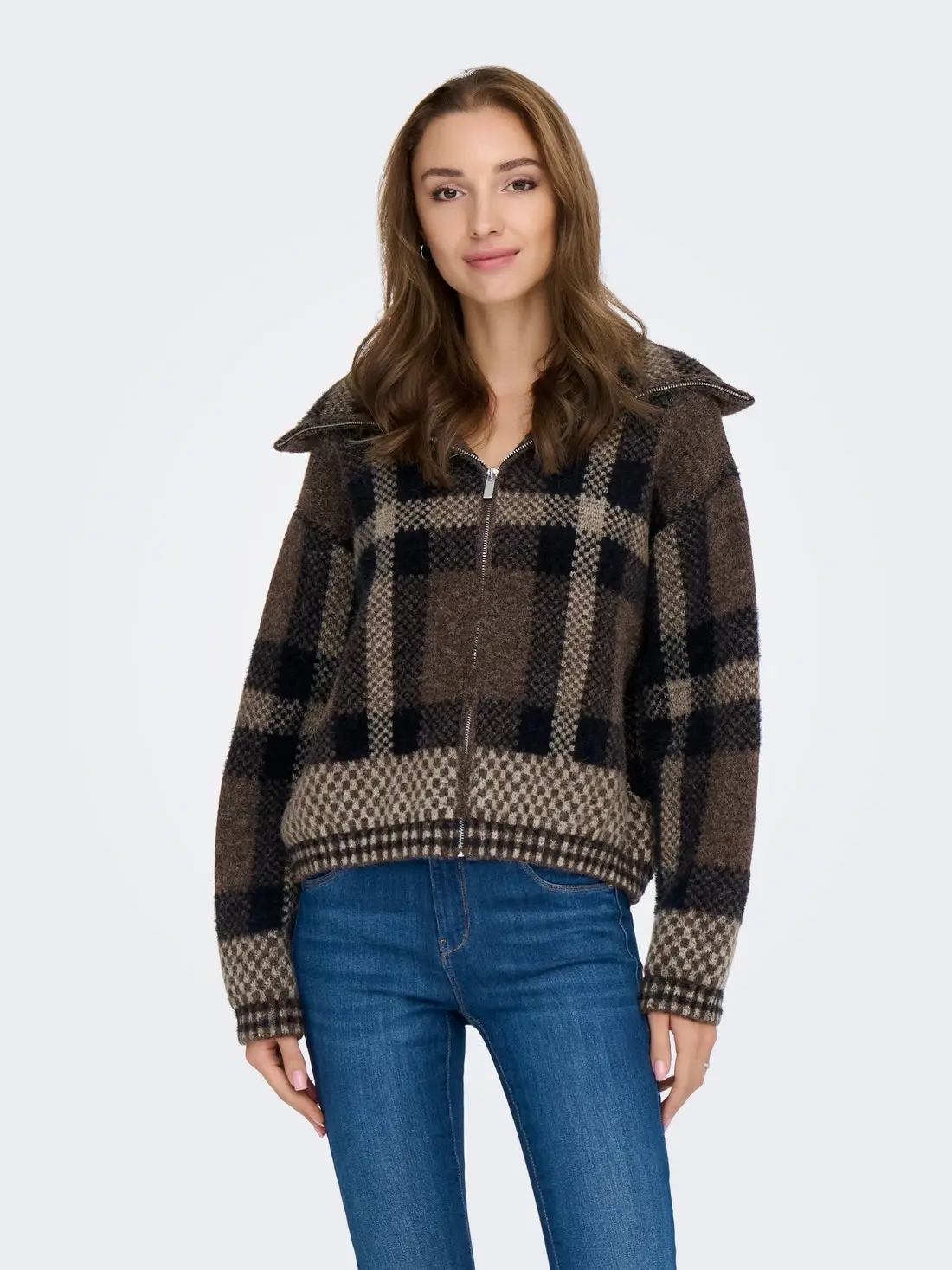 15358211 ONLMAROON LS ZIP COLLAR CARDIGAN KNT - BLACK