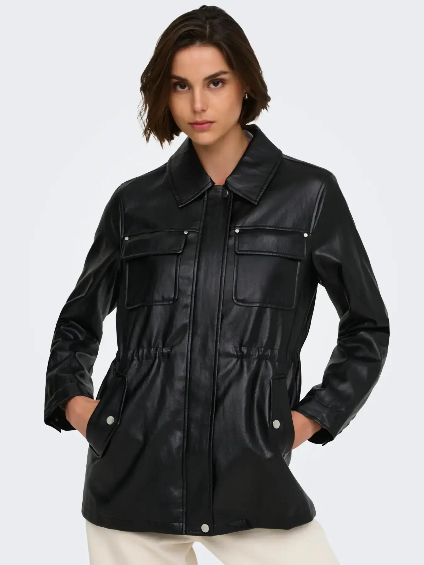 15373806 ONLMINI FAUX LEATH STRING JACKET CC OTW - BLACK
