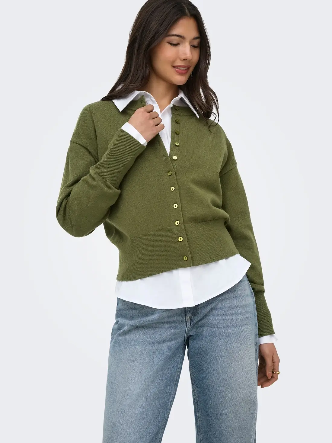 15377295 ONLMIO LS O-NECK BUTTON CARDIGA KNT NOOS - WINTER MOSS