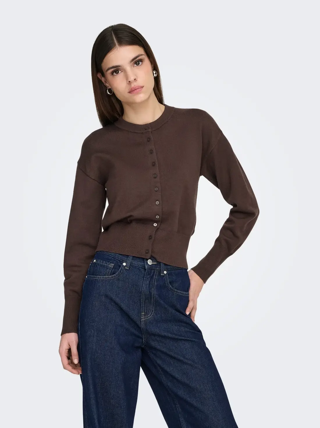 15377295 ONLMIO LS O-NECK BUTTON CARDIGA KNT NOOS - SEAL BROWN