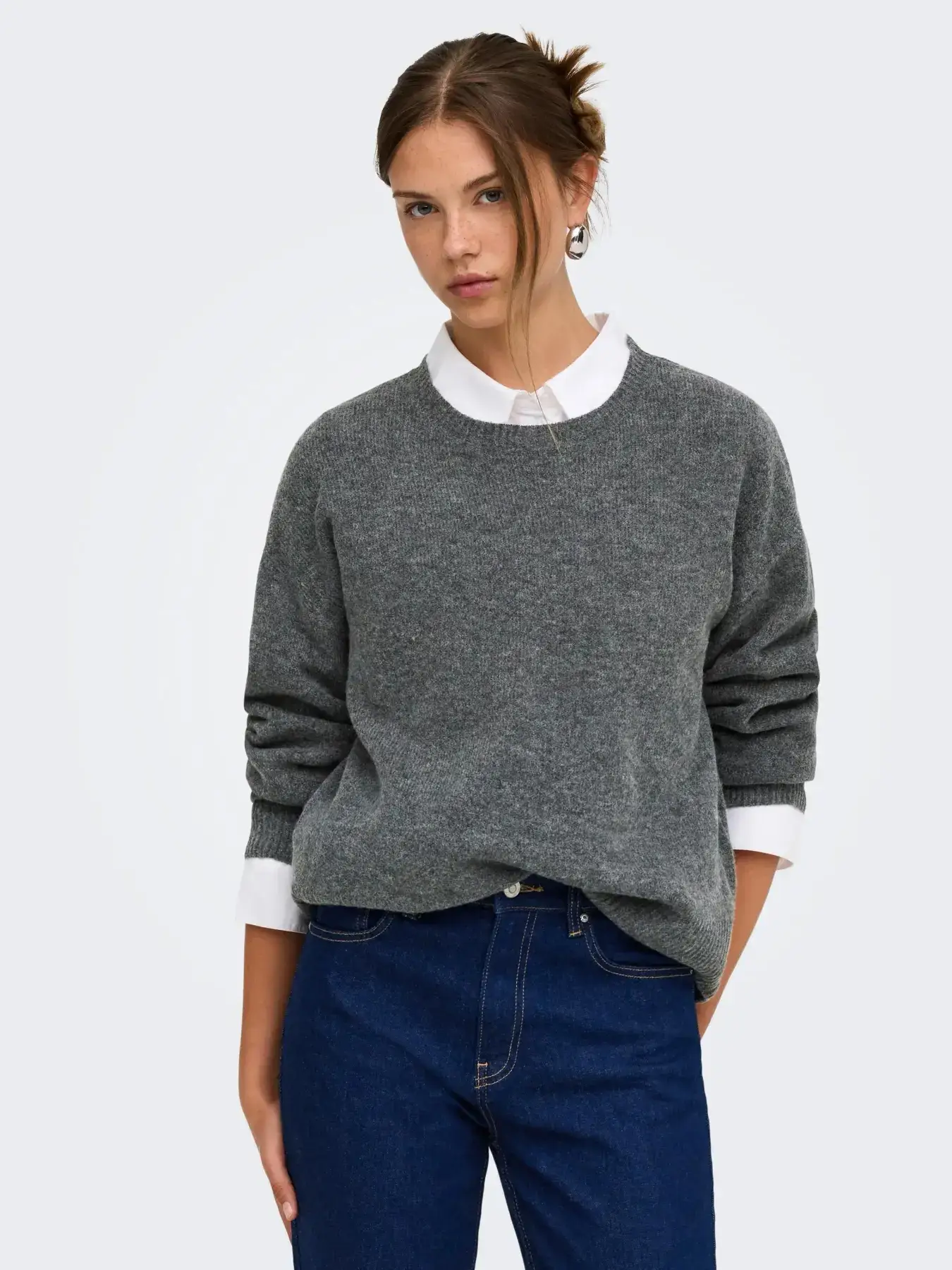 15380548 ONLOLIVIA LS O-NECK CC KNT - DARK GREY MELANGE