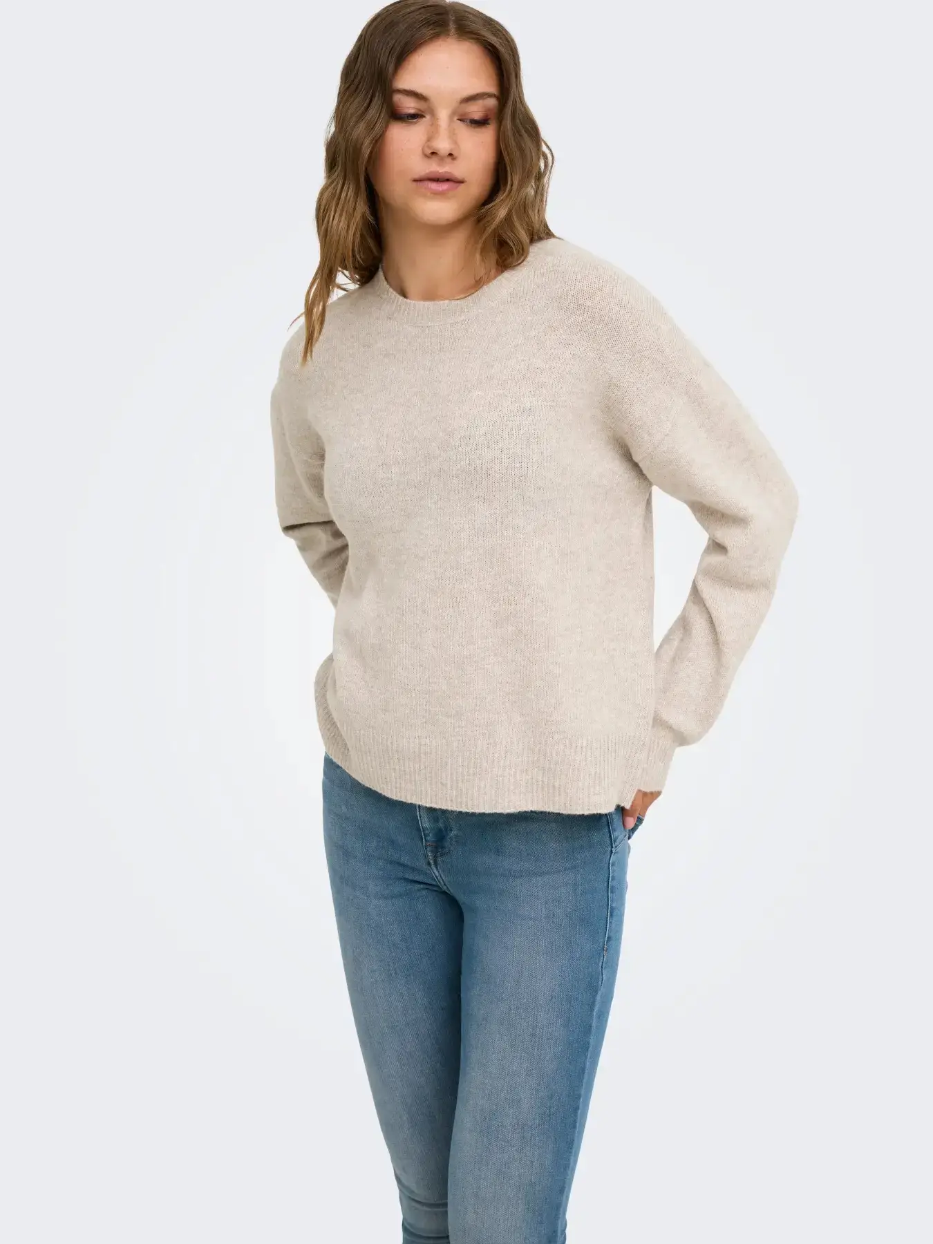 15380548 ONLOLIVIA LS O-NECK CC KNT - HUMUS MELANGE