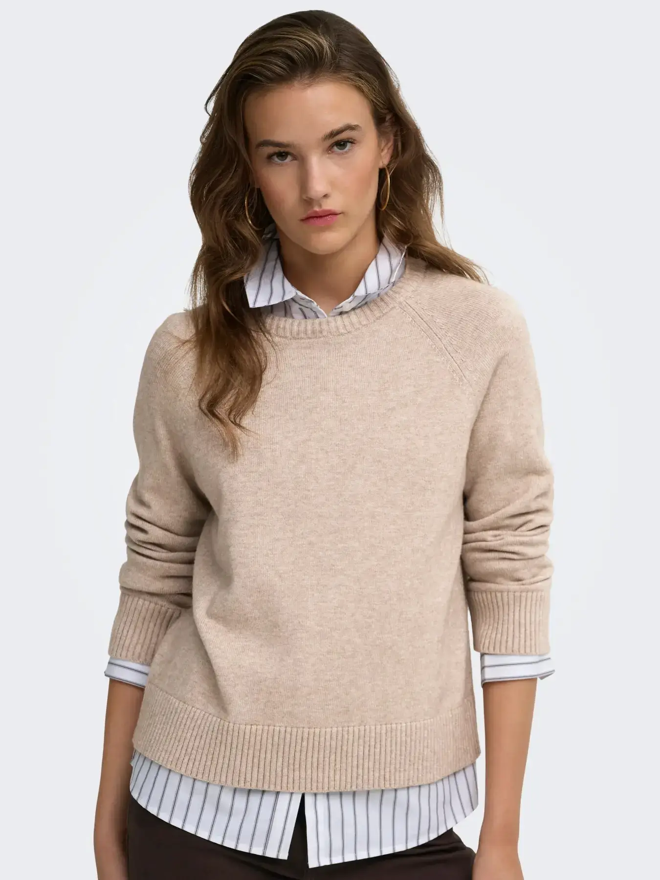 15381869 ONLPRINCESS LS O-NECK RAGLAN KNT NOOS - MOCHA MERİNGUE/MELANGE