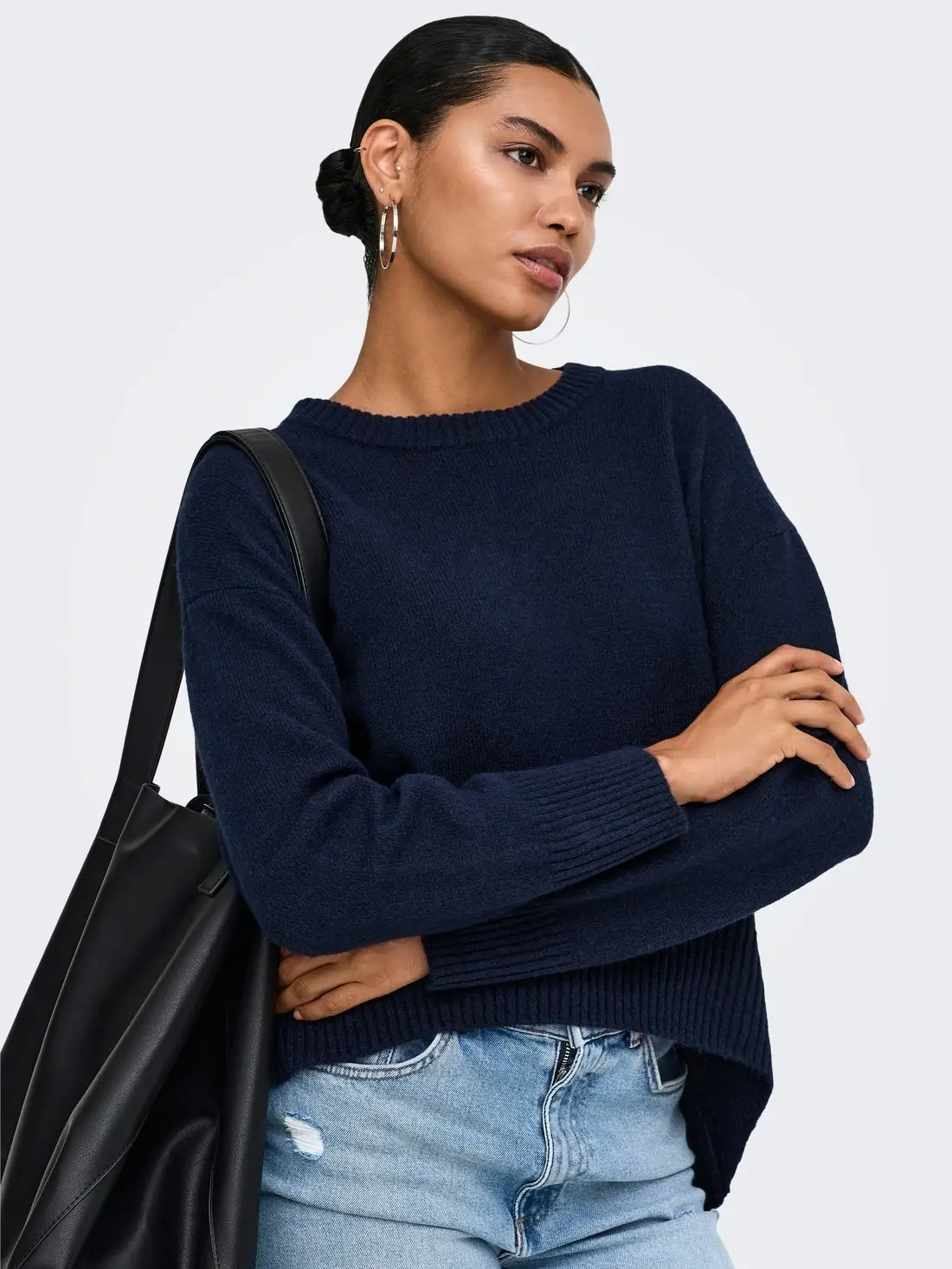 15383977 ONLALIVIA LS HIGH-LOW Q NECK NOSS KNT - NİGHT SKY