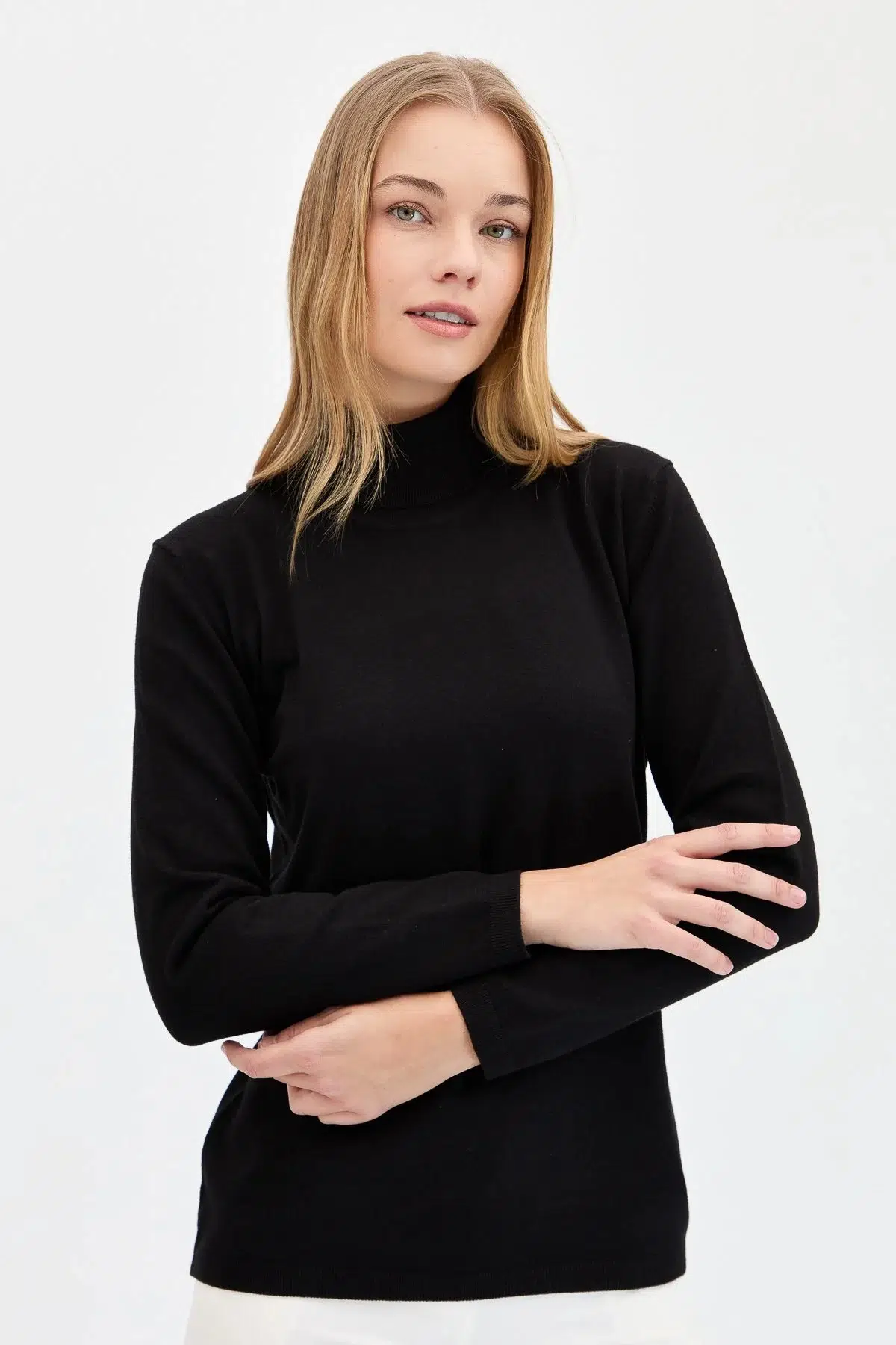 20017 DESEN TİLLA LİGRA UZUN KOL BYN BLUZ TB - SİYAH