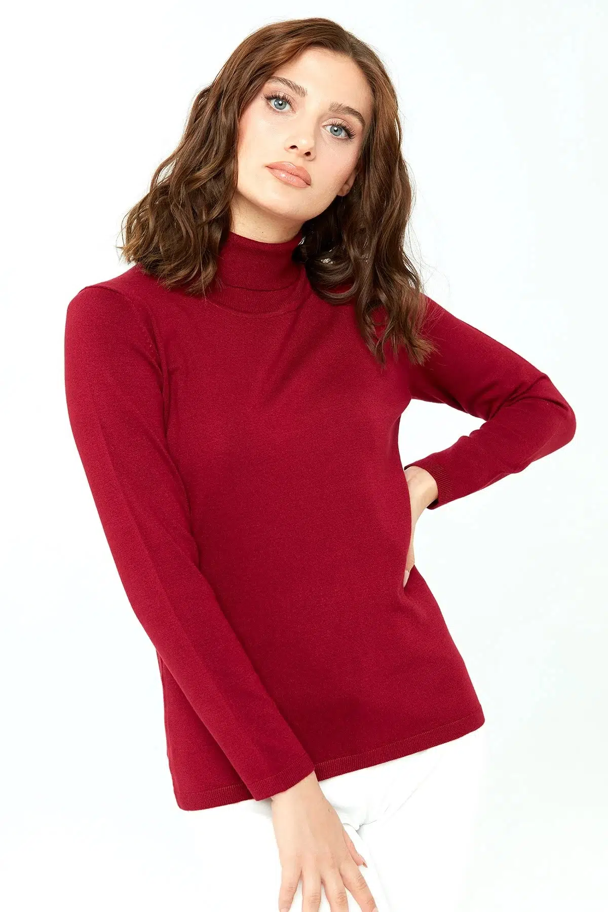 20017 DESEN TİLLA LİGRA UZUN KOL BYN BLUZ TB - VİŞNE