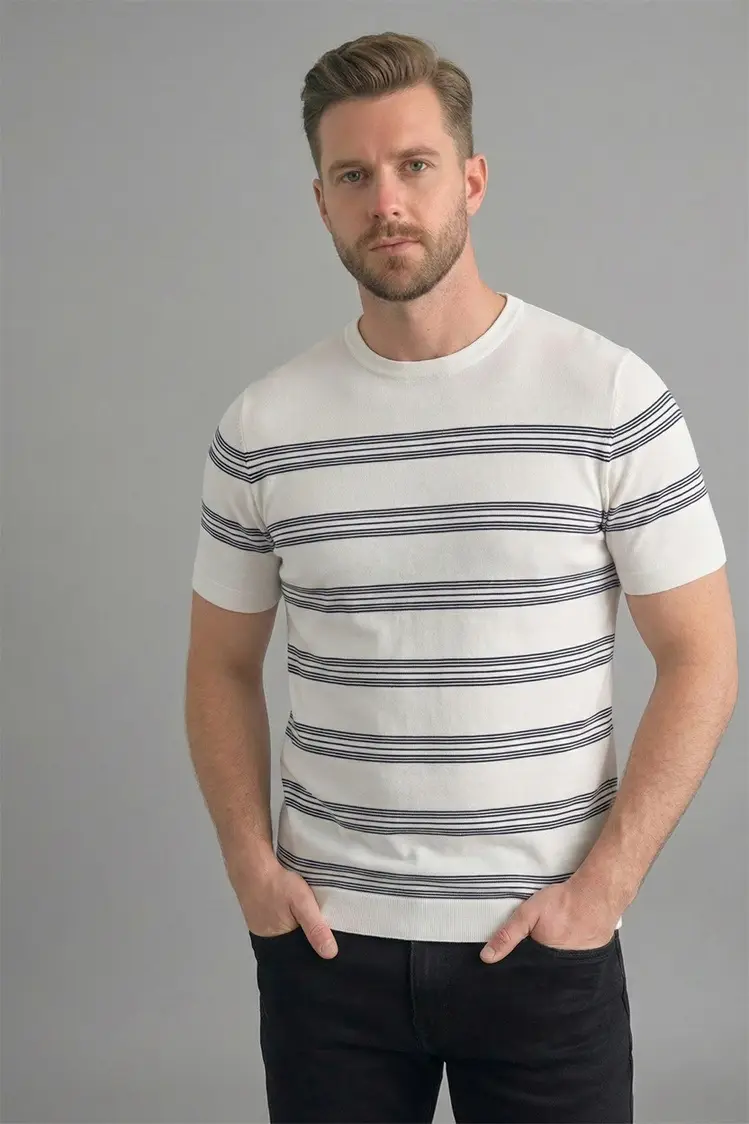 225535 SANFA 0 YAKA TRİKO TSHIRT - BEYAZ