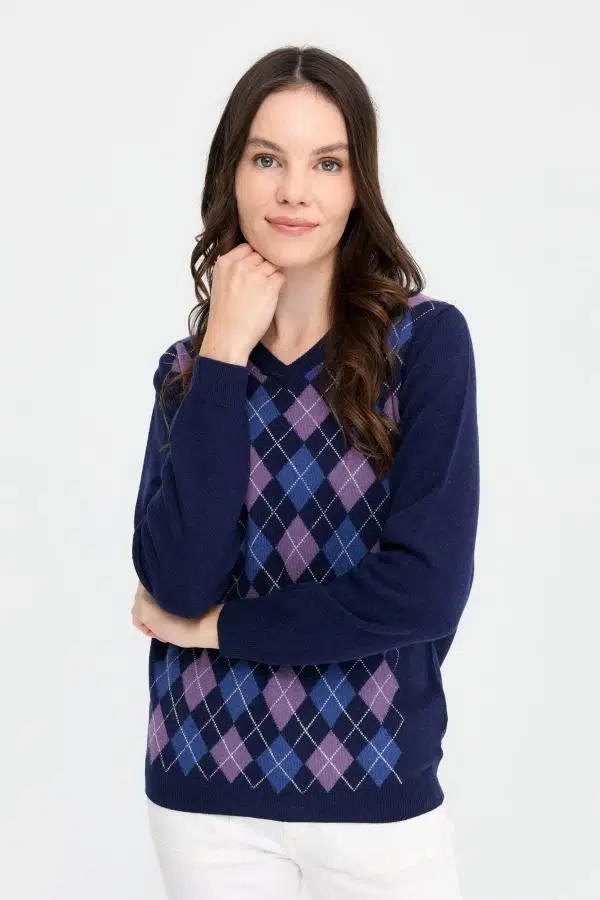 24034 DESEN V YAKA BAKLAVALI YÜN TRİKO KAZAK