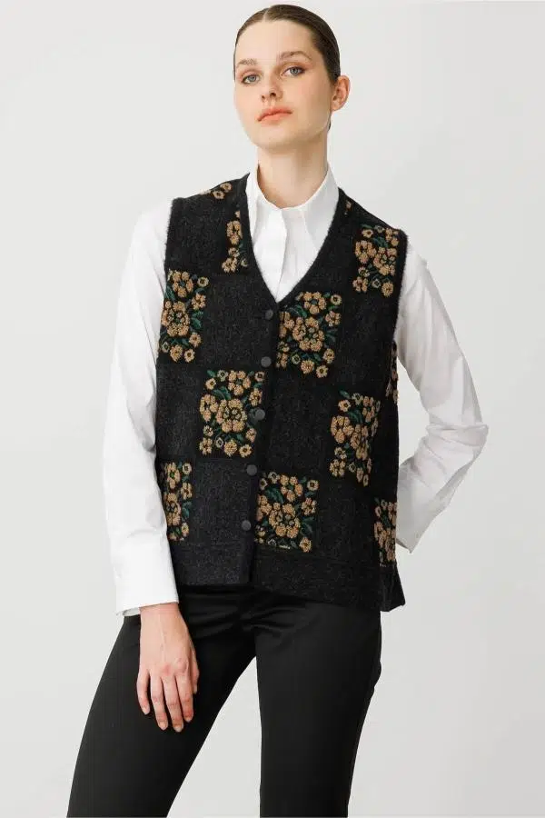 24084 DESEN TRİKO PITIRCIK ÇİÇEKLİ PATCHWORK KEÇE YELEK