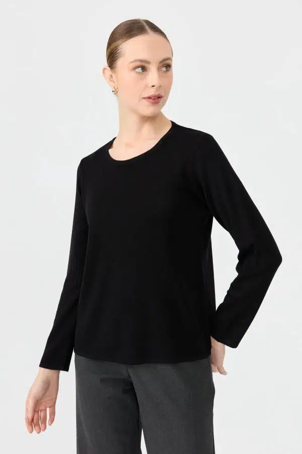 24113 DESEN TRİKO UZUN KOL BASIC 50/50 BLUZ