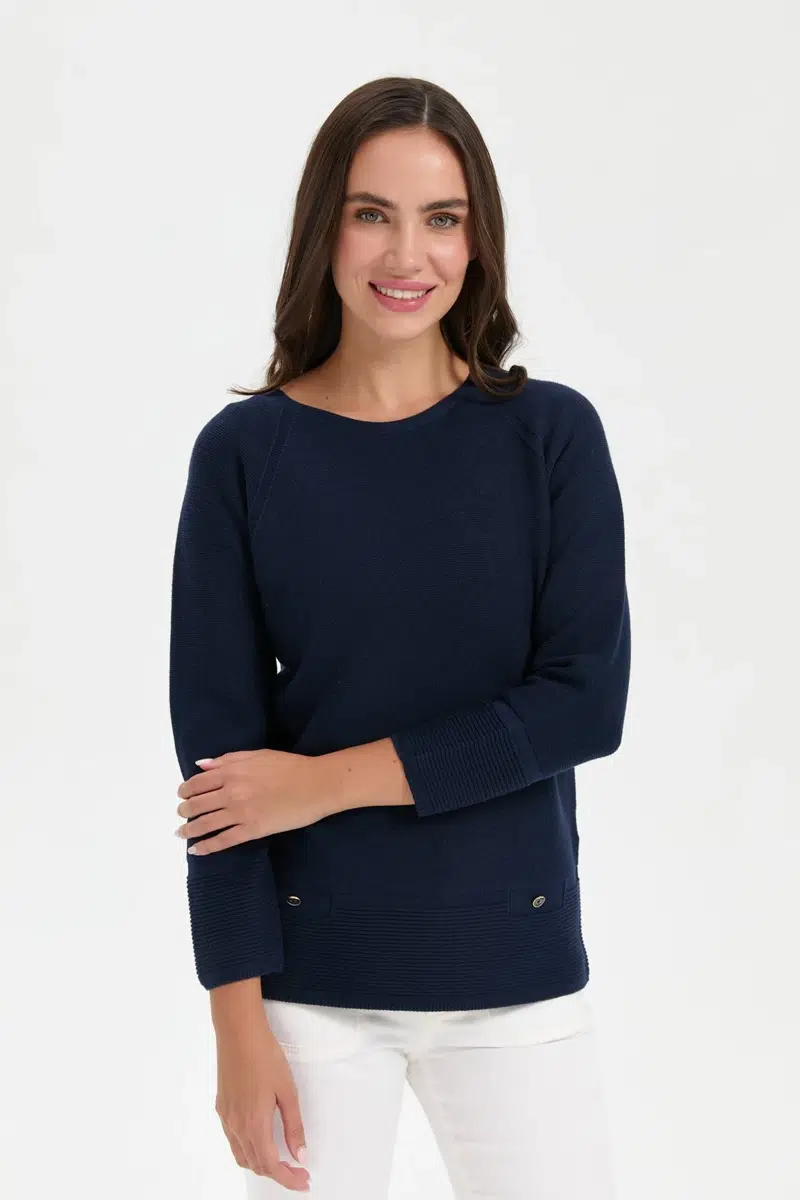24189 DESEN TRİKO LİNXLİ REGLAN KOL SAHTE CEPLİ KAZAK - K.LACİ