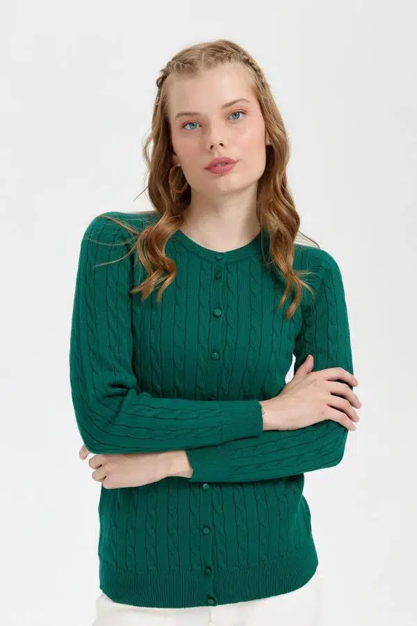 24326 DESEN TRİKO SAÇ ÖRGÜLÜ SIFIR YAKA KOMPLE CEKET